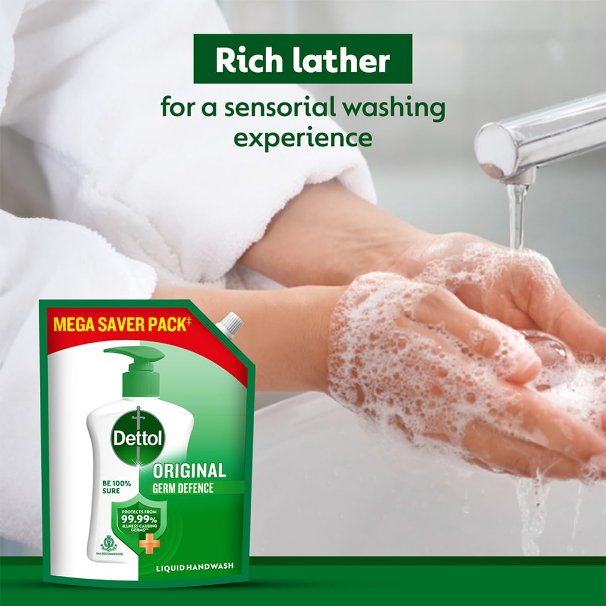 Dettol Liquid Handwash Refill - Original Hand Wash- 1350ml | Germ Defence Formula | 10x Better Germ Protection image 3