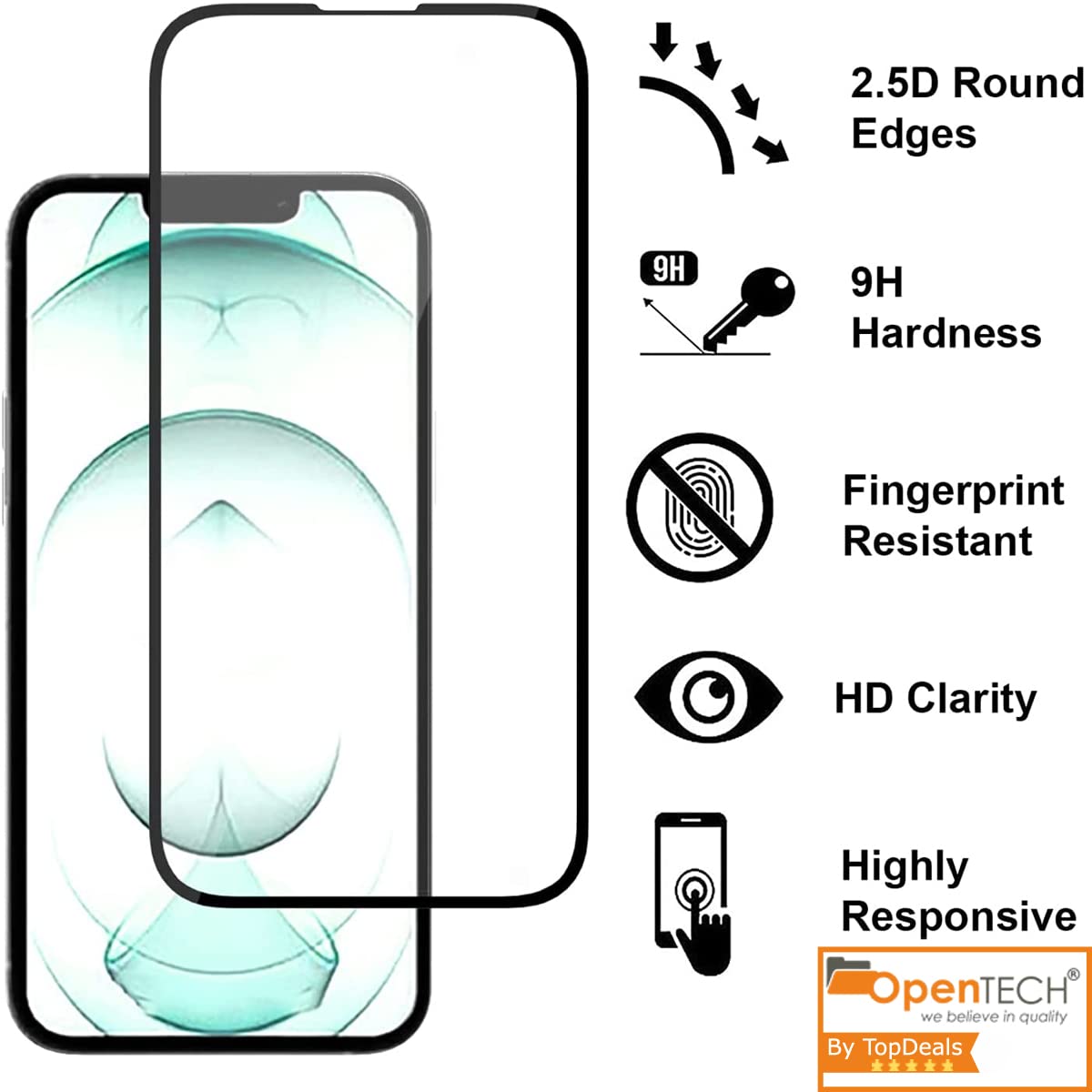 OpenTech® Military-Grade Premium Tempered Glass Screen Protector for iPhone 13/13 Pro / 14 / 16e / 17e with Edge to Edge Coverage - Case Friendly, Anti-scratch and Bubble free installation kit image 3