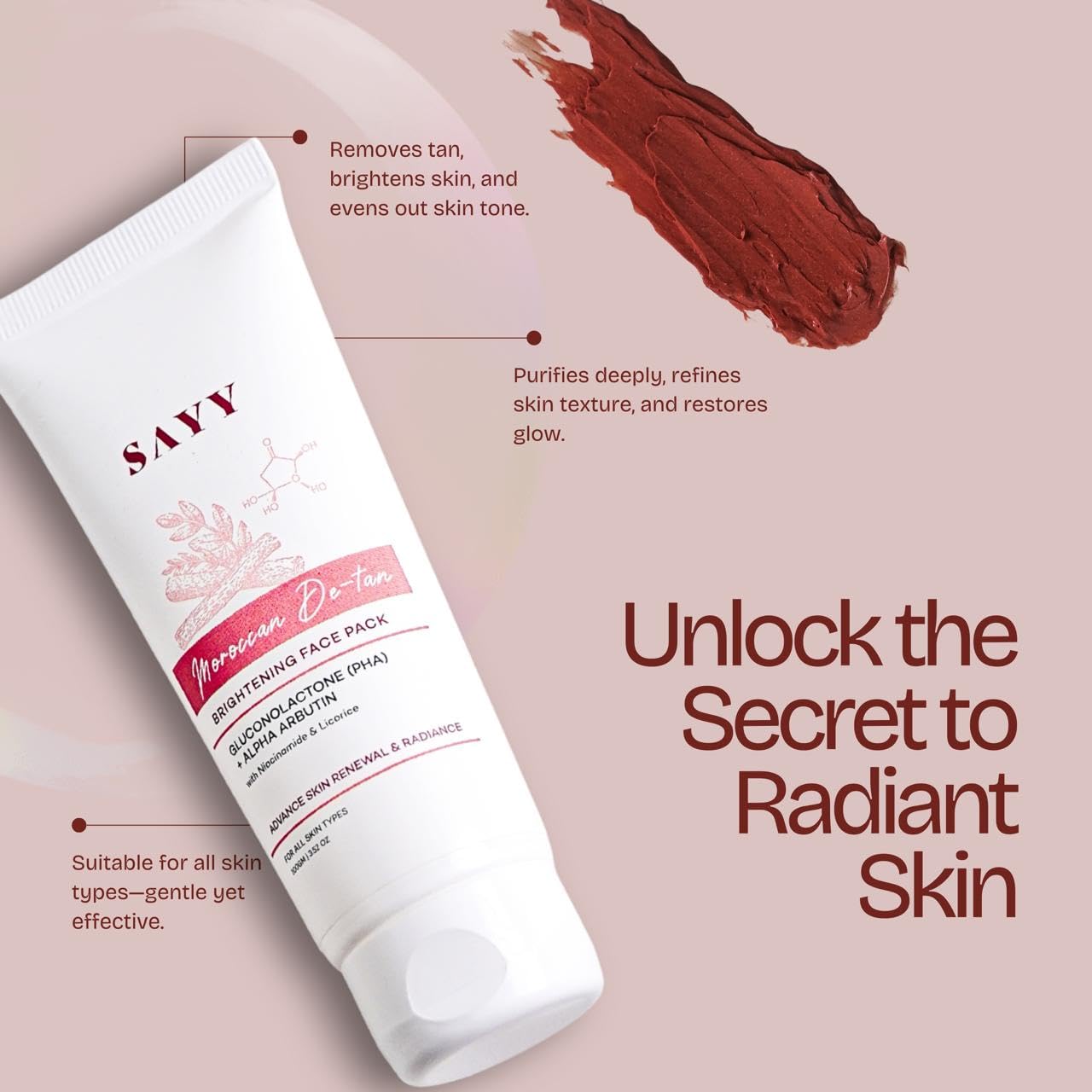 SAYY Moroccan DeTan Brightening Face Pack for Advance Skin Renewal Radiance Clay Mask (1) image 4
