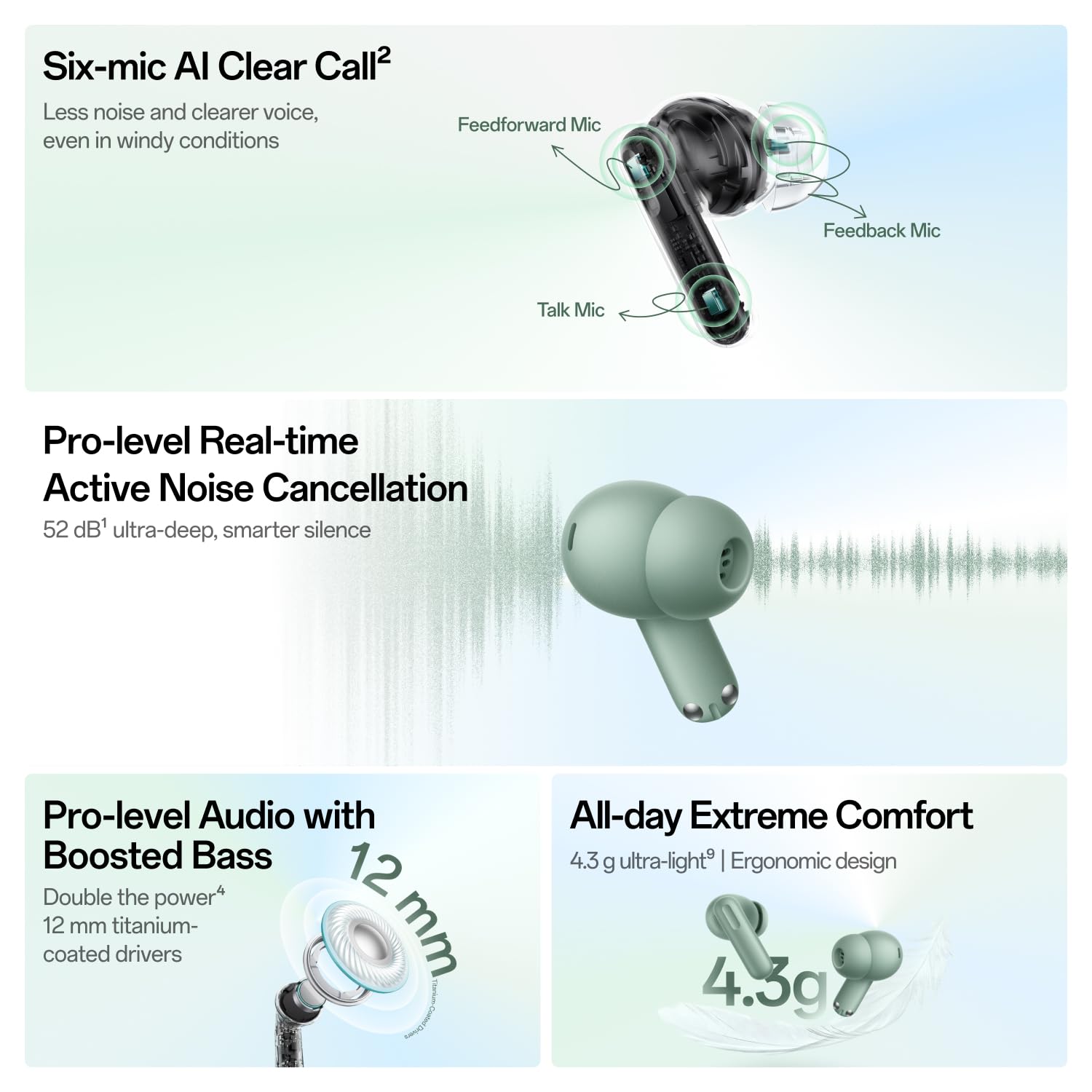 OnePlus Nord Buds 4 TWS Earbuds with 52dB Real-time ANC, Game Sound Spatial Audio, 6-Mic AI Clear Calls, Up to 54hrs Playback, 10 min for 11 hrs Fast Charging, Bluetooth 6.1 - Stellar Black image 5