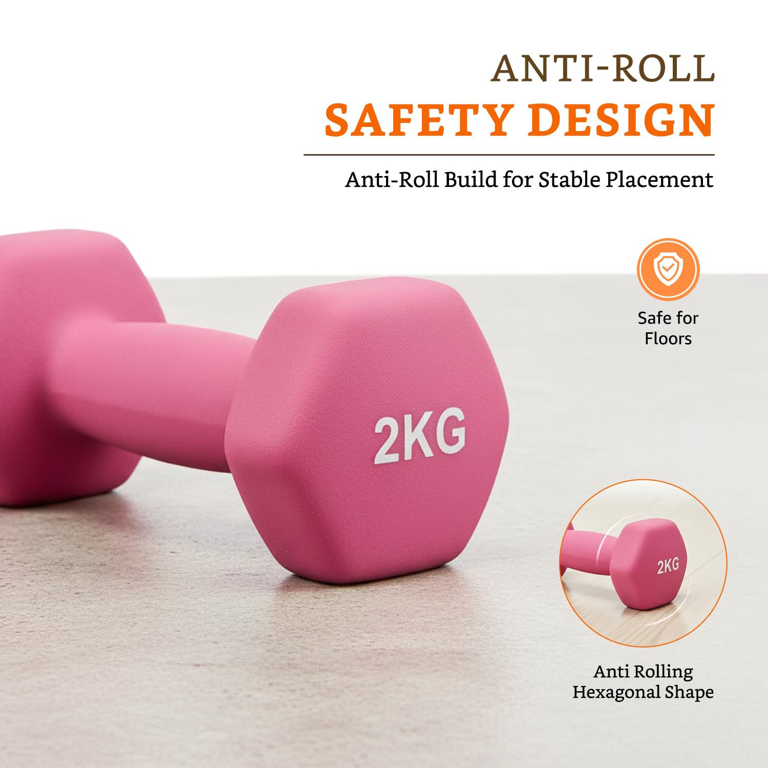 Amazon Brand - Solimo Neoprene Dumbbell 2 kg, Set of 2 (Light Pink) image 4