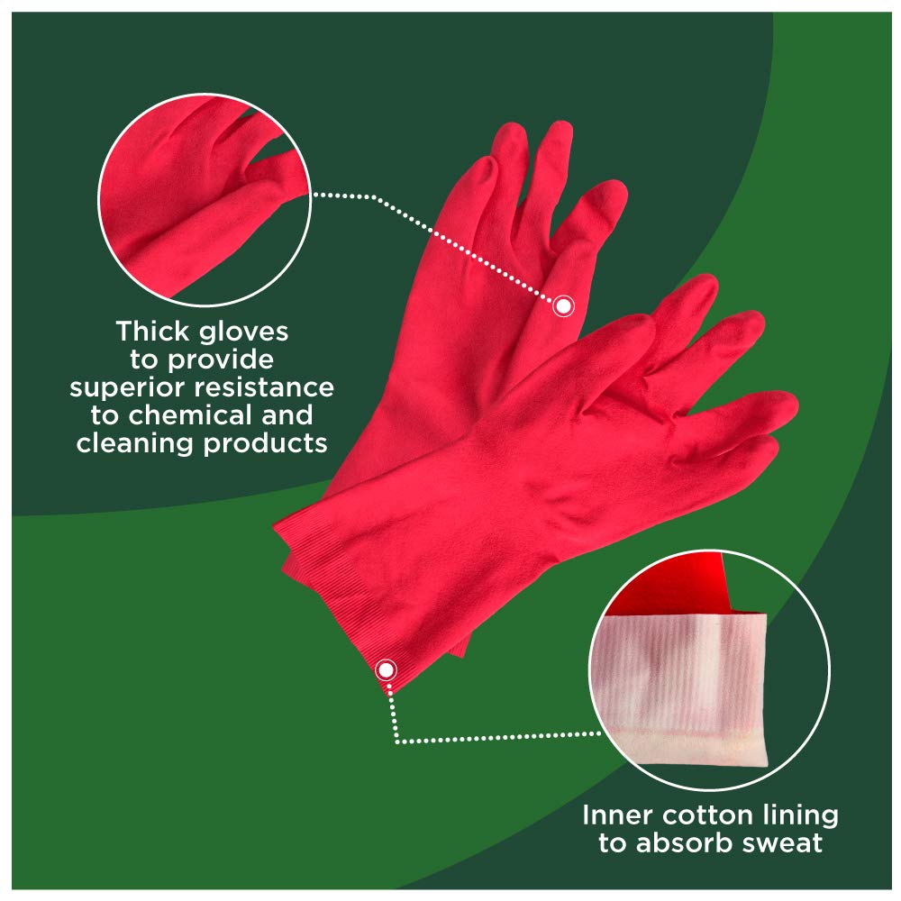 Scotch-Brite Rubber Heavy Duty Hand gloves for Dishwashing, gardening, kitchen cleaning ( Inner cotton lining for comfort), 1 Pair image 2