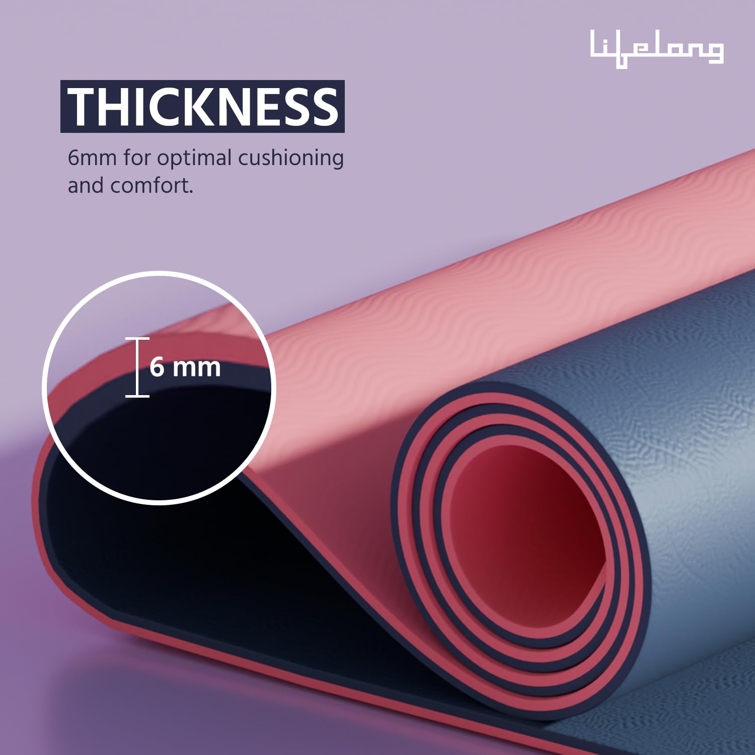 Lifelong Dual Color TPE Material for Women & Men - 6mm Anti-Slip Yoga Mat for Gym Workout Exercise Mat for Home Gym - Yoga Mat for Gym Workout & Yoga Exercise (LLYM114). image 4