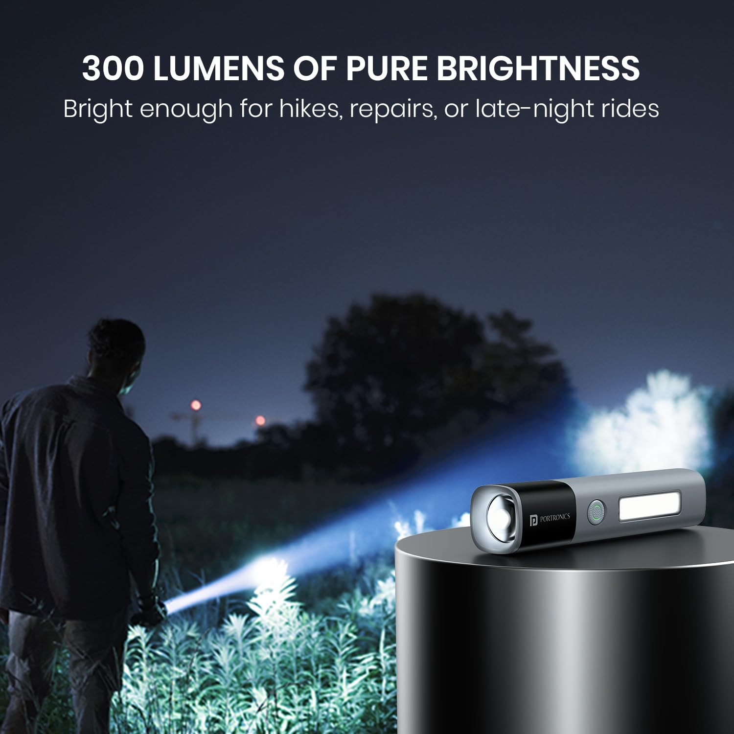 Portronics Eco Glow 2 Tactical Rechargeable Flashlight Torch for Car & Road Emergencies, Adjustable Focus with Telescopic Zoom, Dual Brightness & SOS Modes, 1200mAh Battery for Camping & Hiking image 3
