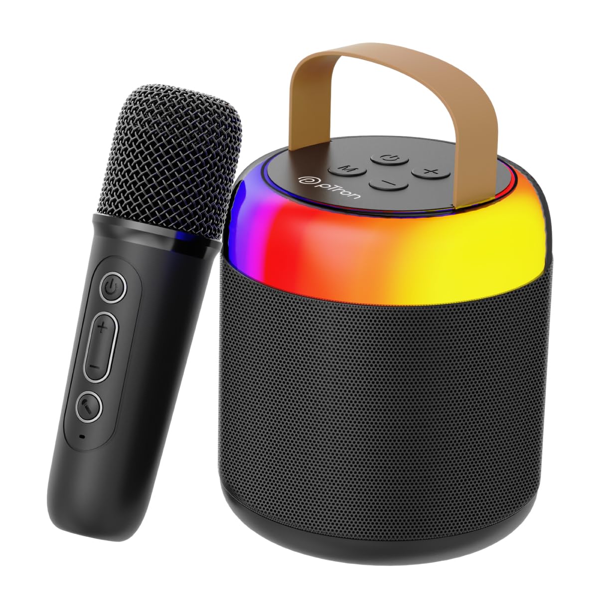 pTron Newly Launched Fusion Bliss 16W Bluetooth Speaker with Wireless Karaoke Mic, 6Hrs Playtime, Vibrant RGB Lights, Voice Effects, Multi-Play Modes BT5.3/TF Card & Type-C Charging Port (Black)