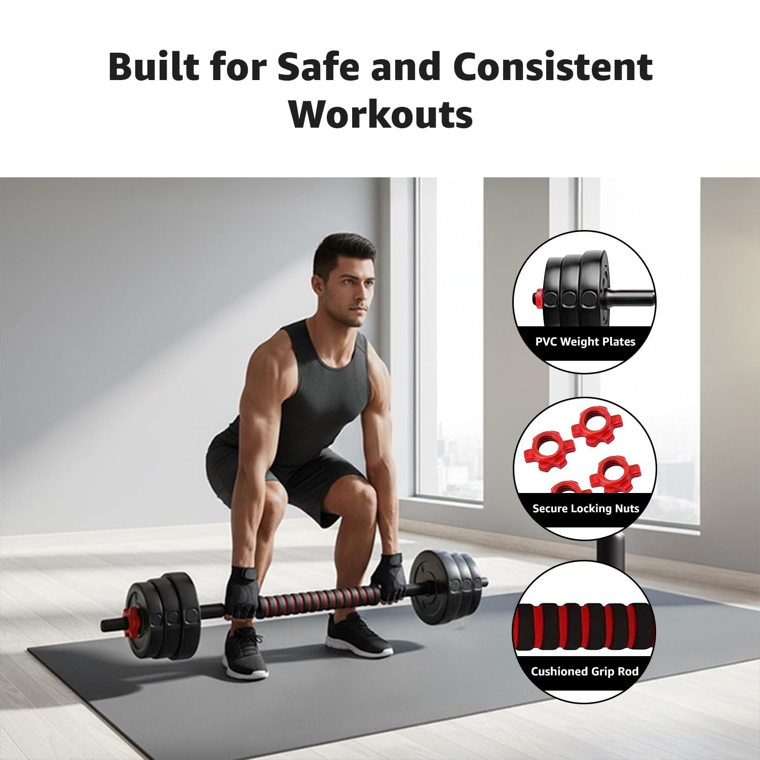 Amazon Brand - Symactive PVC 3-in-1 Convertible Dumbbells Set image 4