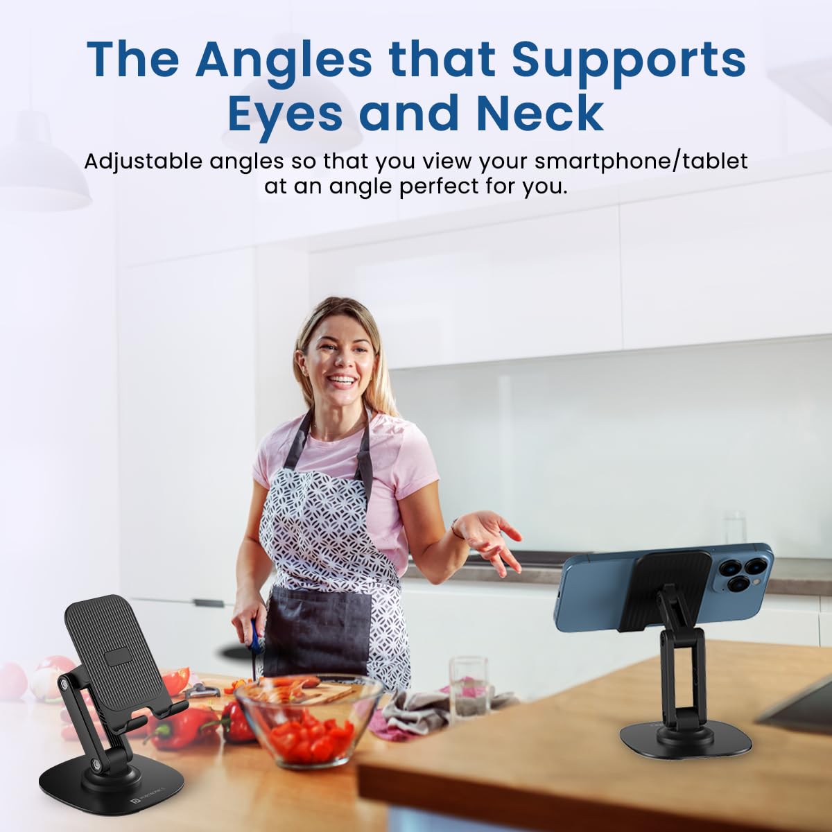 Portronics Mobot III 360° Rotatable & Foldable Mobile Phone Holder With Stable Metallic base,Adjustable Height, Anti Skid Pad,Tabletop Mobile Phone Stand for all Smartphones,tablets,Kindle,ipad(Black) image 3