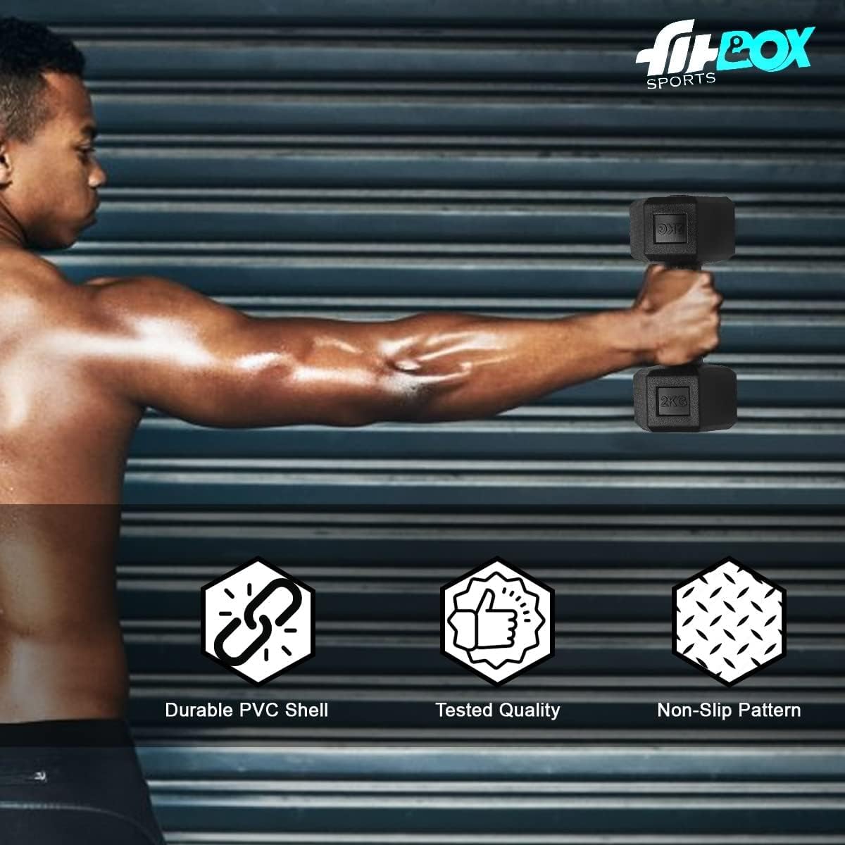 FitBox Sports 4kg Exlusive Octa PVC Fixed Dumbbells (2kg x 2) Black image 2