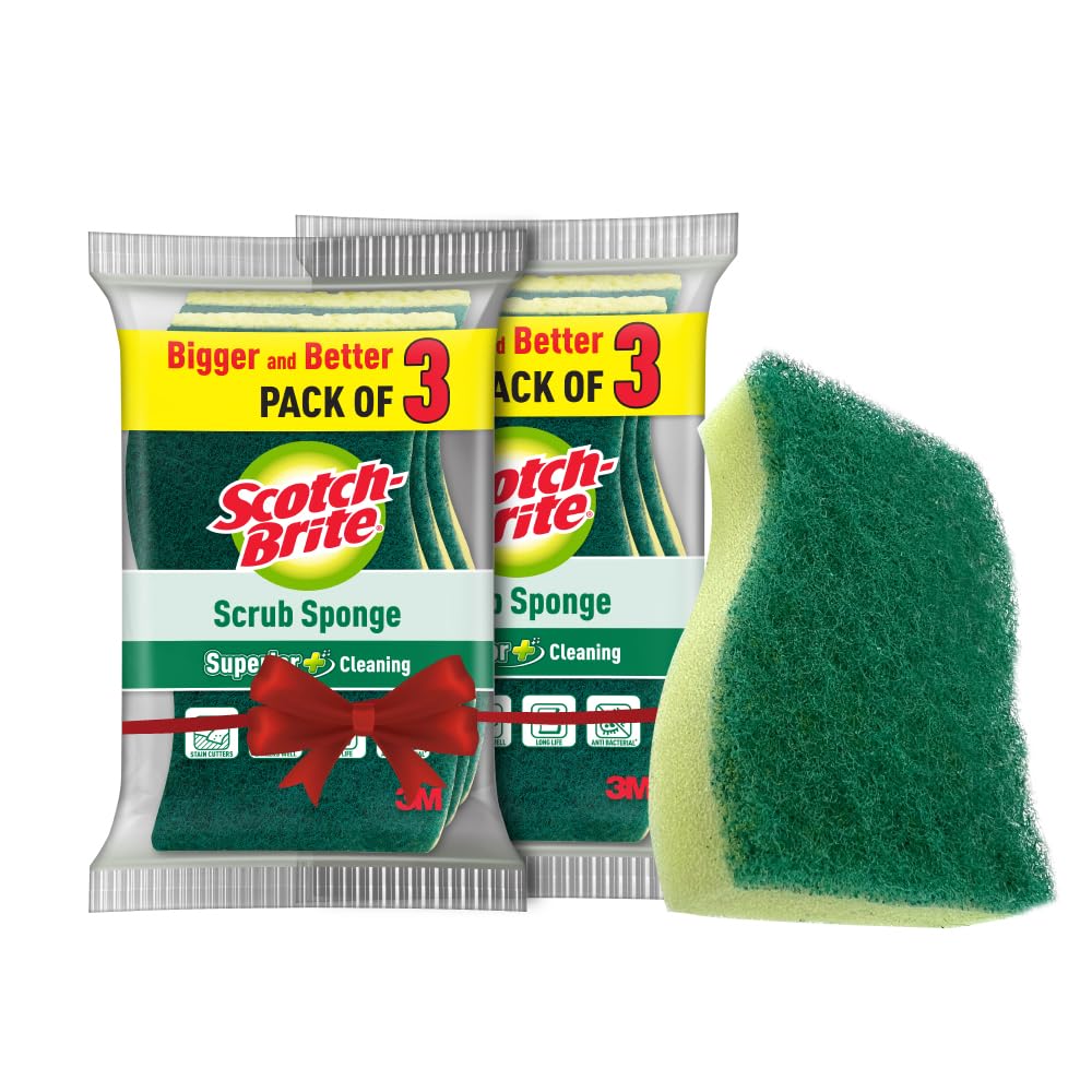 Scotch Brite Scrub Sponge -Pack of 6 for everyday utensil cleaning (Kitchen Scrubber with Sponge)