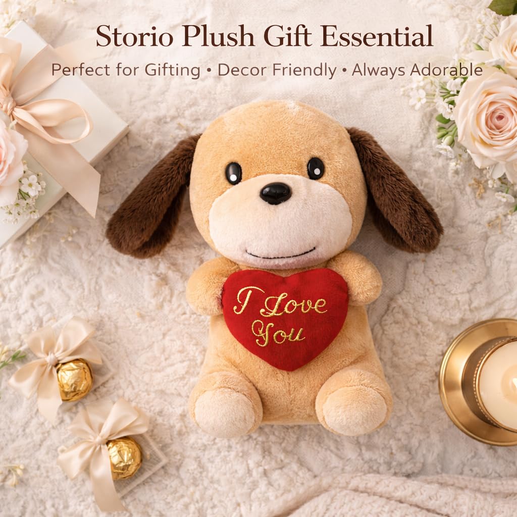 Storio I Love You Valentine Plush Dog | Cute Soft Cuddly Stuffed Animal with Red Heart | Valentine Gift, Birthday Gift Special | Romantic Plush Toy 7 Inches image 4