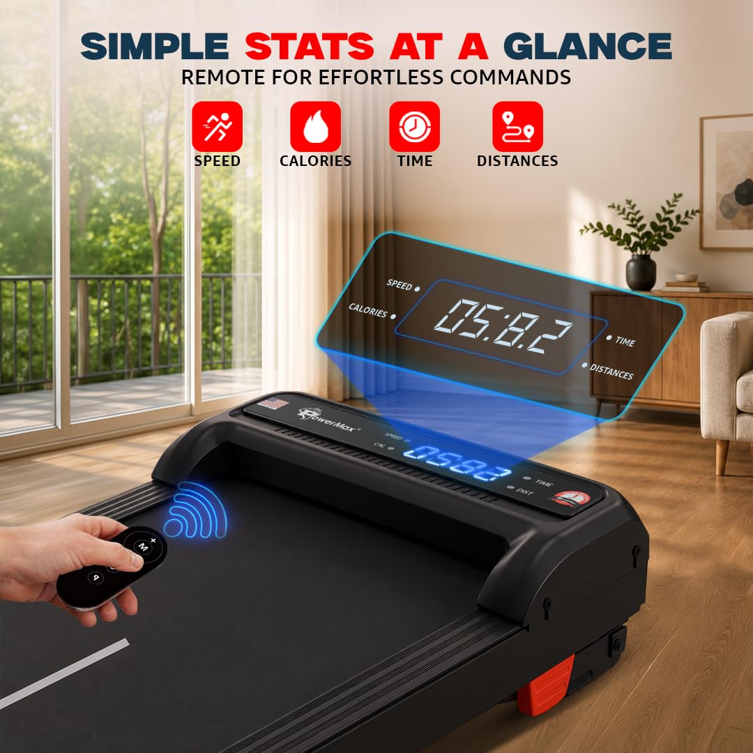 PowerMax Fitness WalkPad-2 Under Desk Walking Pad Treadmill for Home Use|3.0 HP Motor|Compact Design with Manual Incline|Shock Absorption System|110 kg Capacity|LED Display|Remote Control (Red Black) image 4