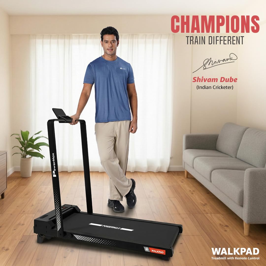 PowerMax Fitness Walkpad 3HP Compact Motorized Treadmill for Home-Office Use with Remote Control, Walking Pad for Max User 110Kg,Top Speed 10Km/H,1000X400Mm Running Deck,LED Display,iPad Holder,Black image 2