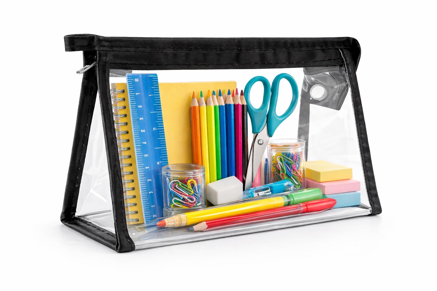 Polyurethane Large Capacity Big Pencil Pouch For Girls & Boys, Transparent Pen Bag Organizer For School, Multi-Purpose Stationary Bag Pack Of 1 (Black)