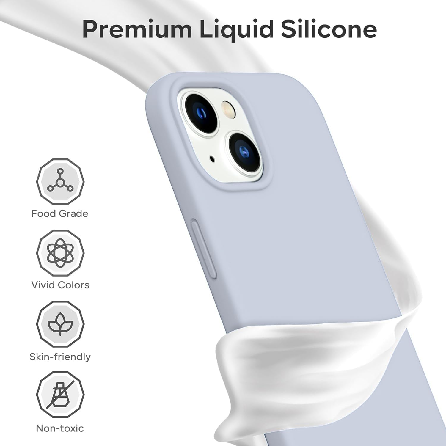DIZORO Compatible for iPhone 15 Case 6.1, Slim Liquid Silicone Case 3 Layers Full Covered Soft Gel Rubber Phone Case Protective Cover 6.1 Inch (Mist Blue) image 4