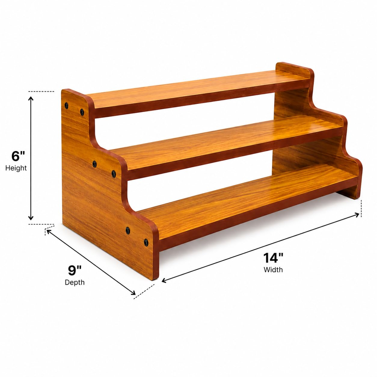 3 Tier Wooden Spice Rack for Kitchen Countertop, Masala Organizer Stand for Spices, Jars, Sauces & Bottles, Space Saving Storage Shelf, 14 x 9 x 6 Inches image 2