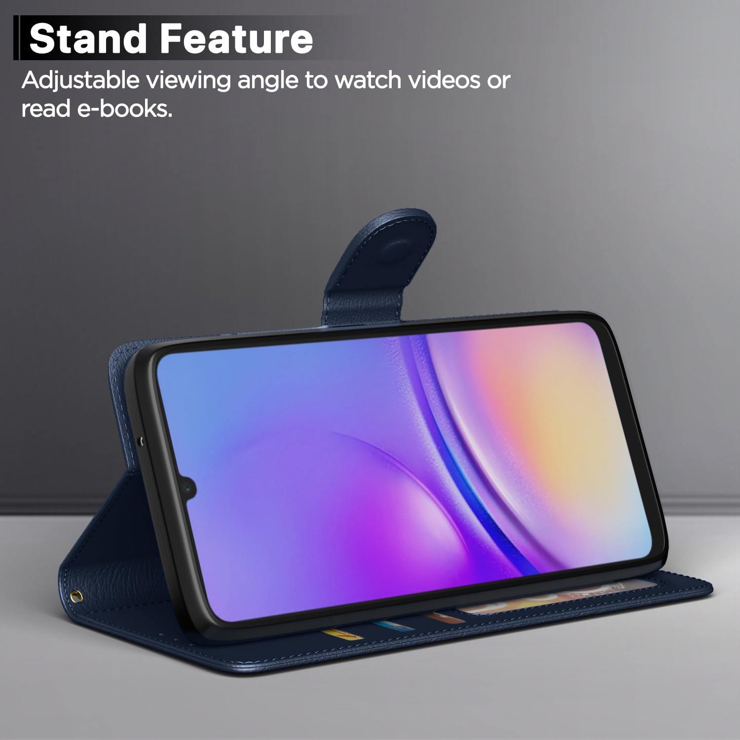 Pikkme Flip Cover Leather Finish | Inside TPU with Card Pockets | Wallet Stand and Shock Proof | Complete Protection Flip Case for Samsung Galaxy A05 / M05 / F05 (Blue) image 3