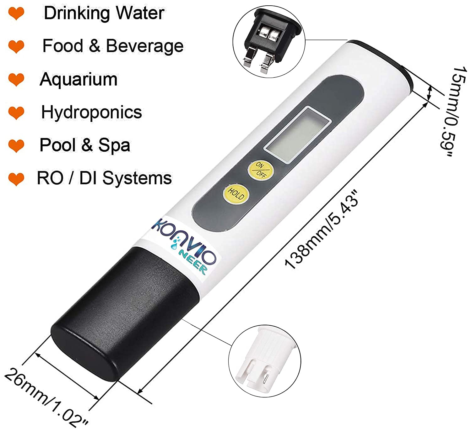 Konvio Neer Imported Tds Meter, Total Dissolved Solids Meter, Water Quality Tester, Ppm Tester For Water Testing - White image 3