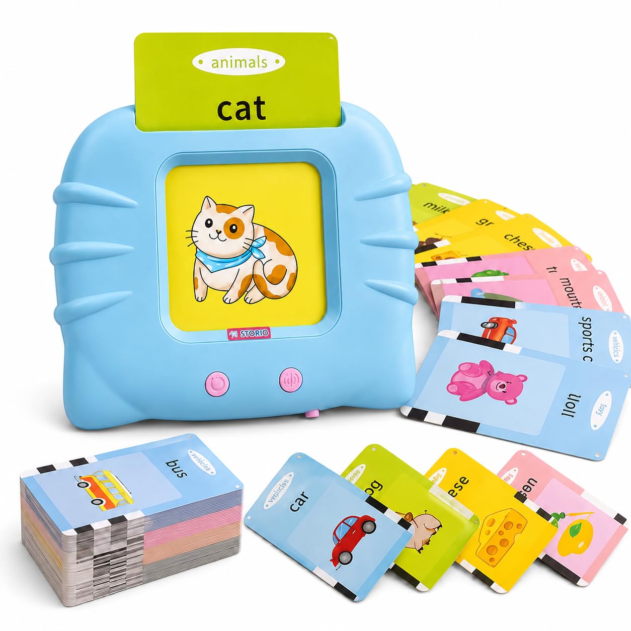 Storio Montessori Talking Flash Cards for Kids 2-5 Years | Rechargeable Educational Learning Toy for Toddlers | Cognitive Language Skills Builder for Boys & Girls | Sound Flashcard Device for Babies