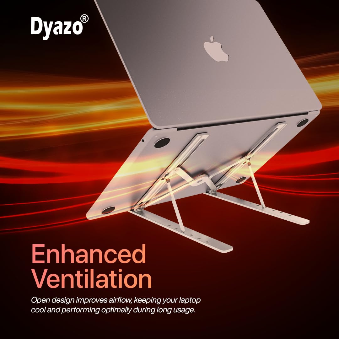 Dyazo 6 Angles Adjustable Aluminum Ergonomic Foldable Portable Tabletop Laptop/Desktop Riser Stand Holder Compatible for MacBook, HP, Dell, Lenovo & All Other Notebook (Silver) image 5