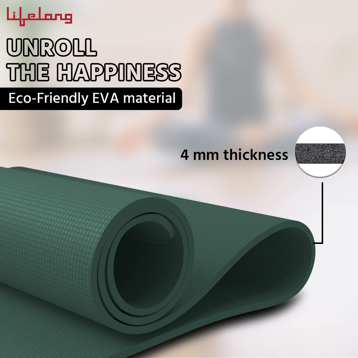 Lifelong LLYM71 Yoga mat for Women & Men EVA Material 4mm Anti-Slip Mat for Workout|Exercise Mat For Home Gym | Yoga Mat-For Gym-Workout and Yoga Exercise I Green image 2