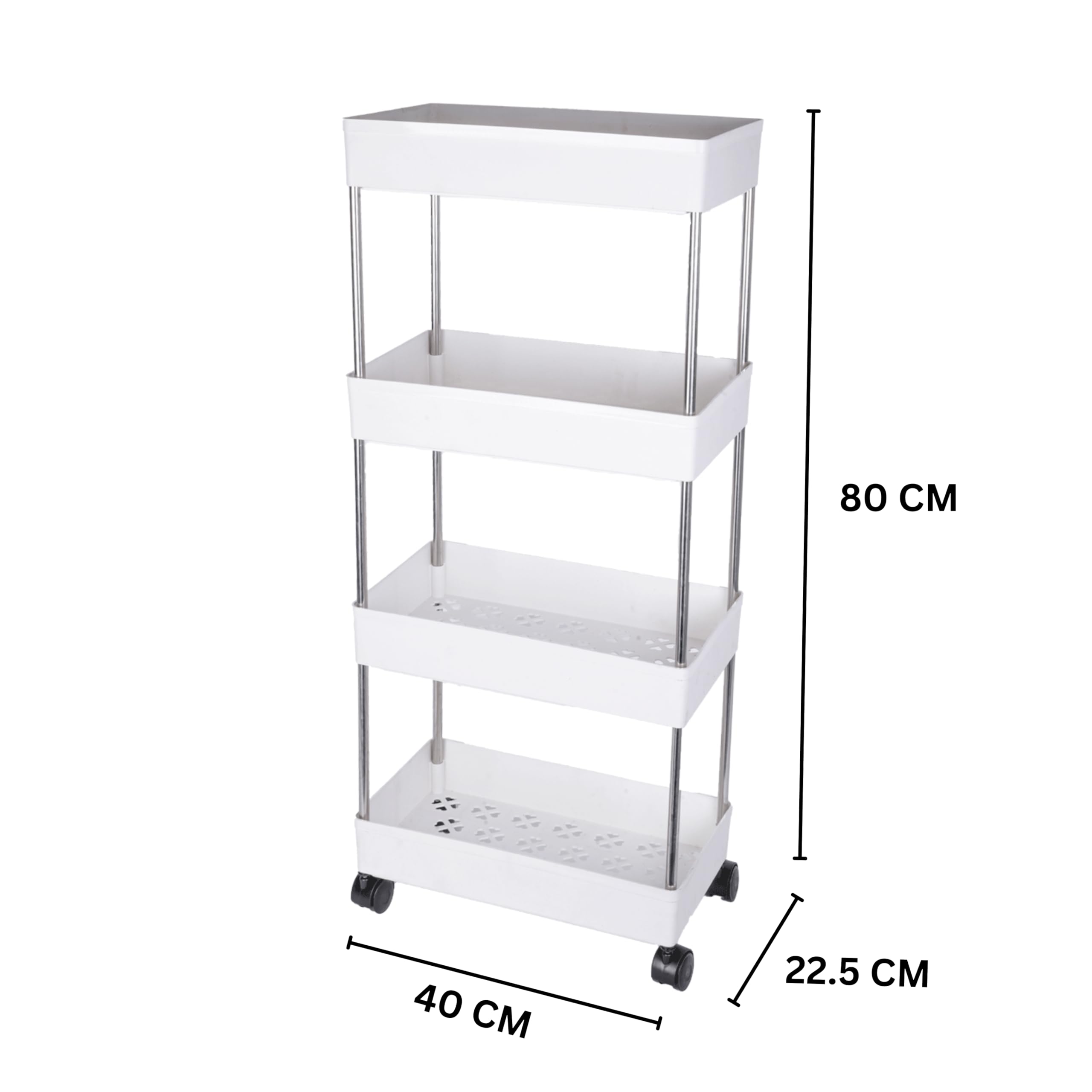 Multipurpose Storage Organizer Slim Rack Shelf with Wheels for Living Room, Office, Bedroom, Bathroom, Kids Room, Kitchen Trolley (White, 4 Layer) Plastic image 2