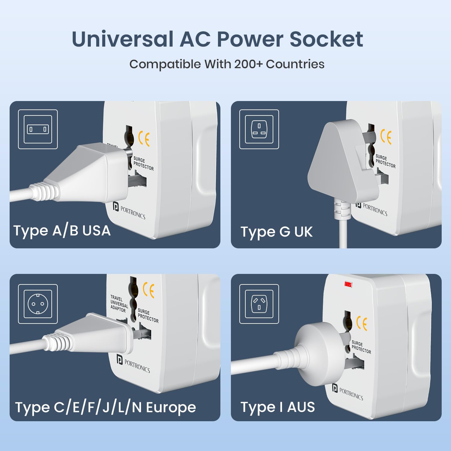 Portronics Juicemate Go Universal Travel Adapter with 6A AC Socket Output,Universal AC Socket, All in One International Travel Fast Charging Adapter,Suitable for 180+ Countries US,UK,EU,AUS,Etc image 3