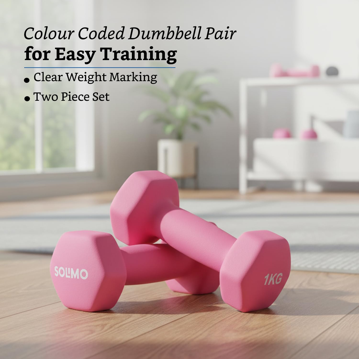 Amazon Brand - Solimo Neoprene Dumbbell 1kg, Set of 2 (Hot Pink) image 5