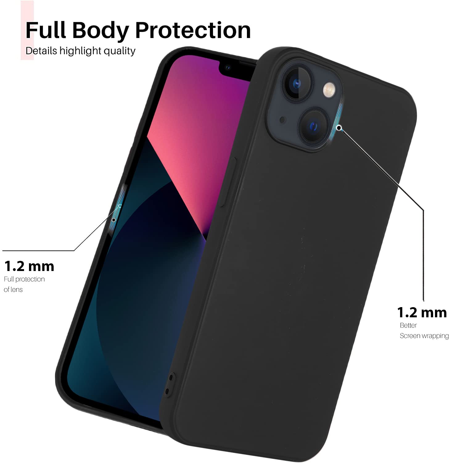 DIZORO® Compatible with iPhone 13 Case, Liquid Silicone Case, Full Body Protective Cover, Shockproof, Slim Phone Case, Anti-Scratch Soft Microfiber Lining,(6.1 inch - Black) image 3