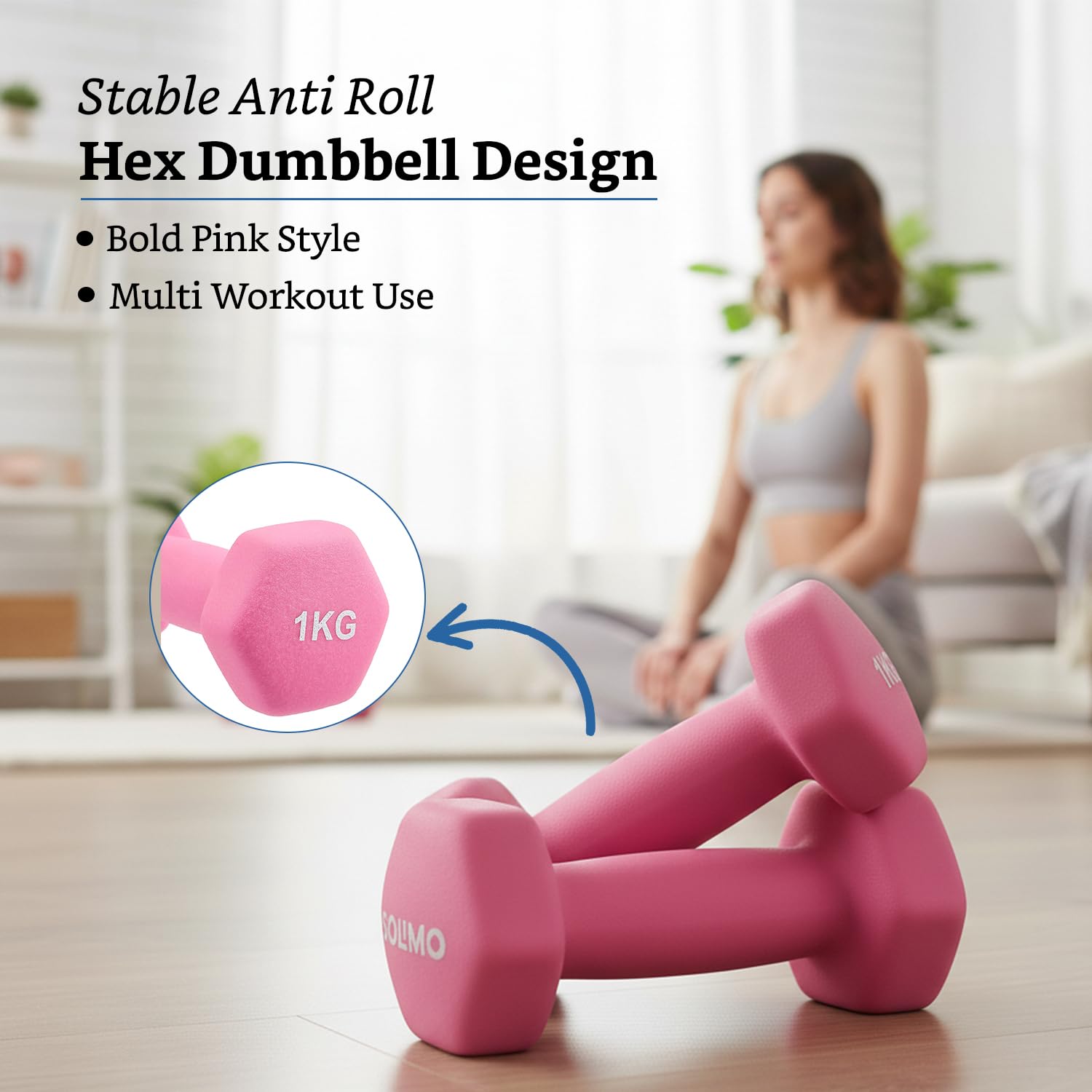 Amazon Brand - Solimo Neoprene Dumbbell 1kg, Set of 2 (Hot Pink) image 3