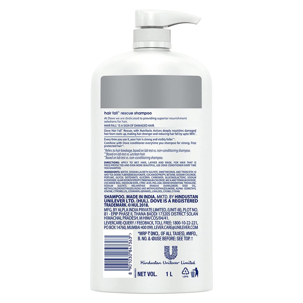 Dove Hair Fall Rescue Shampoo 1 L|| For Damaged Hair|| Hair Fall Control for Thicker Hair - Mild Daily Anti Hair Fall Shampoo for Men & Women image 2