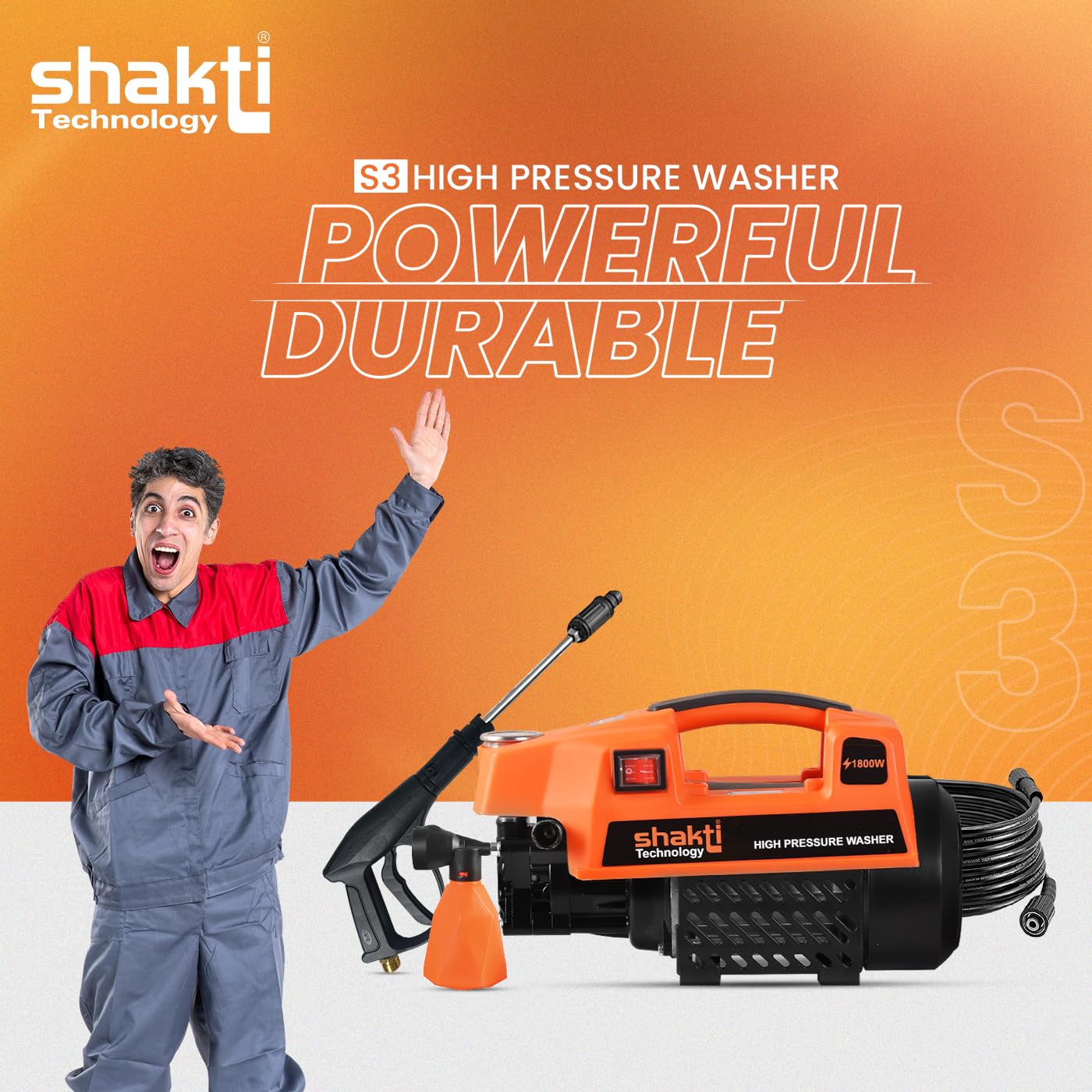 Shakti Technology S3 High Pressure Car Washer Machine 1800 Watts and Pressure 120 Bar for Cleaning Car, Bike & Home (S3) image 2
