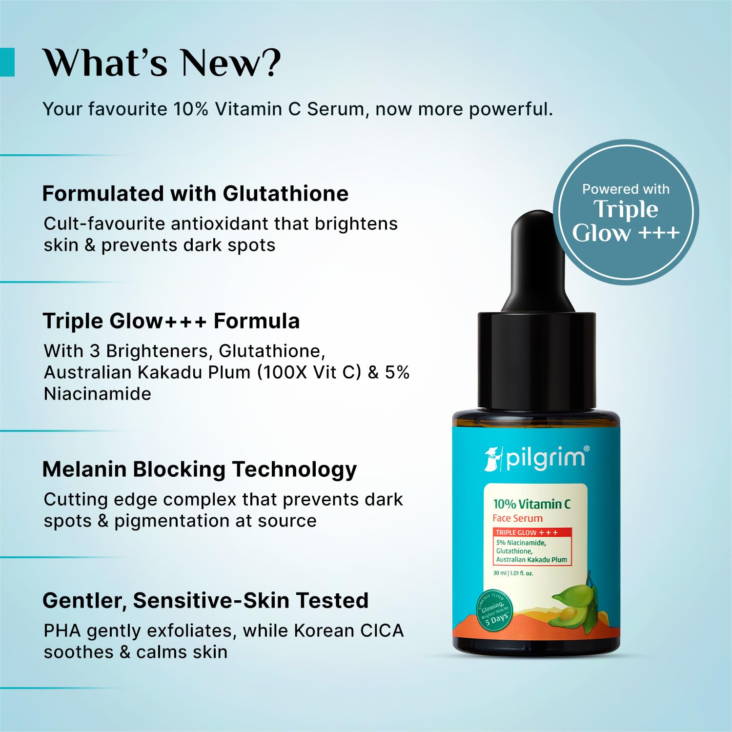 Pilgrim 10% Vitamin C Serum 30ml for Glowing Skin|With 5% Niacinamide, Hyaluronic & Glycolic Acid|Fades Dark Spots, Pigmentation|For All, Oily, Combination, Normal Skin |Beginner Friendly - Men, Women image 3