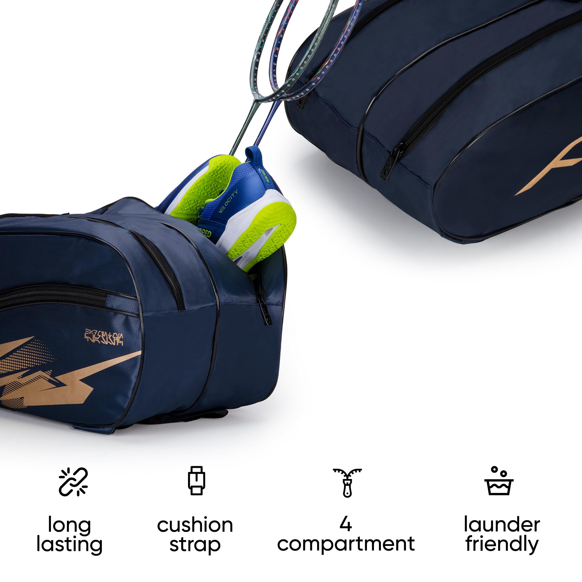 Hundred Cosmogear Badminton Kit-Bag (Navy)|Double Zipper|Bag with Front Zipper Pocket Polyester image 4