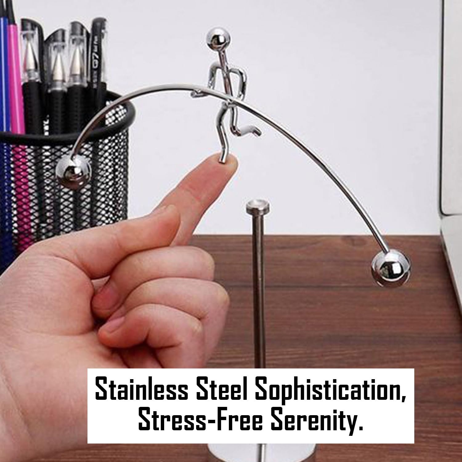 Adult Stainless Steel Balancing Toy | Engular Momentum Silver Pole Balancing Man | Stress Relief Motion Toy (Pole Balancing) image 3