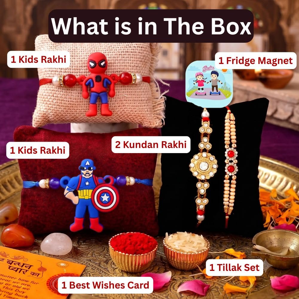 CraftVatika Magnet Rakhi Combo Set of 4 for Bhaiya Brother Bhabhi Kids 1 Fridge Magnet for Brother and Bhabhi and Kid Designer Rakhi for Family Rakshabandhan Rakhis Set image 3