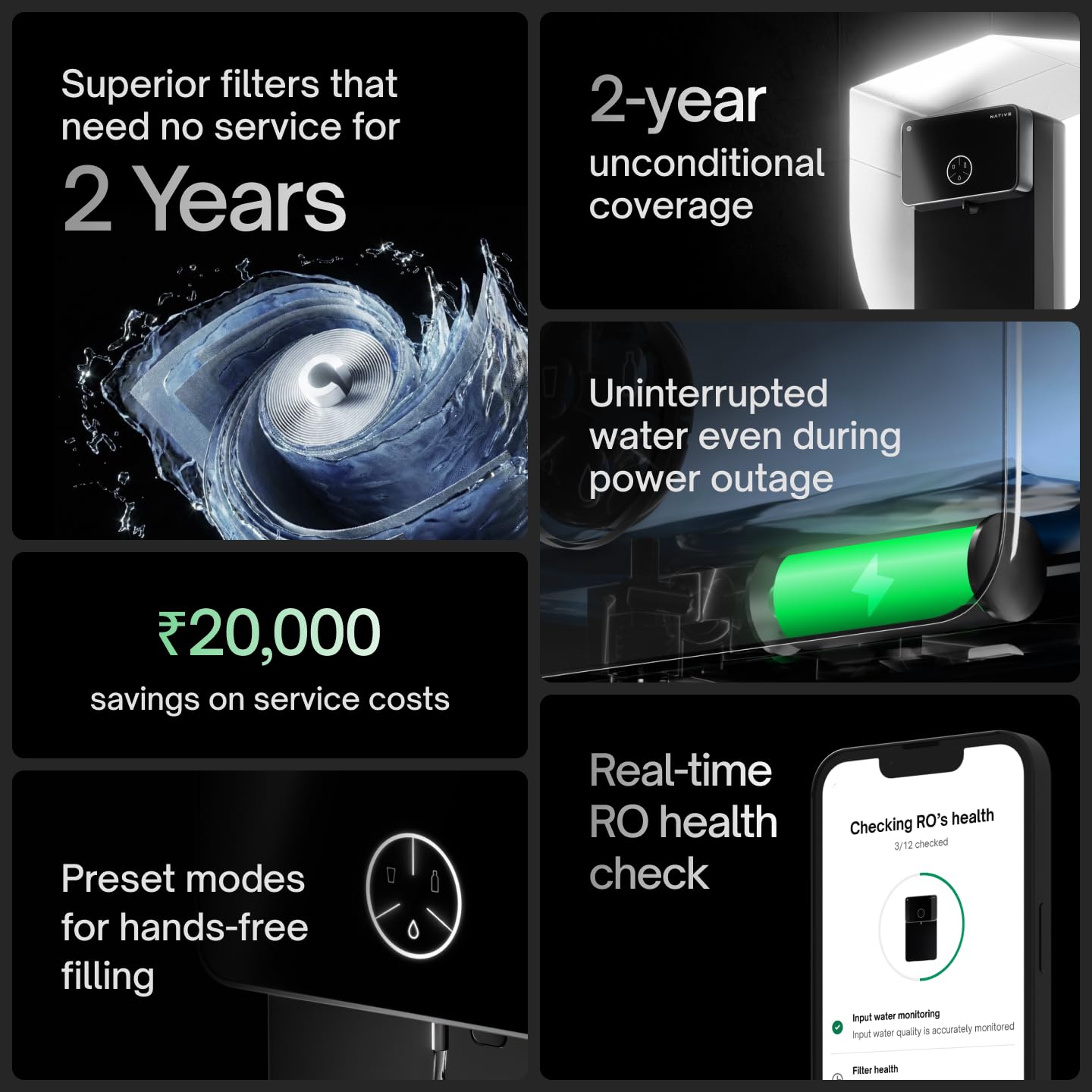 Native by Urban Company M2 PRO RO+UV+Copper+Alkaline 10-Stage Smart Water Purifier | In-built power backup | No Service for 2 Years | 2-year Unconditional Warranty | Advanced Real-time Tracking | 8L image 2