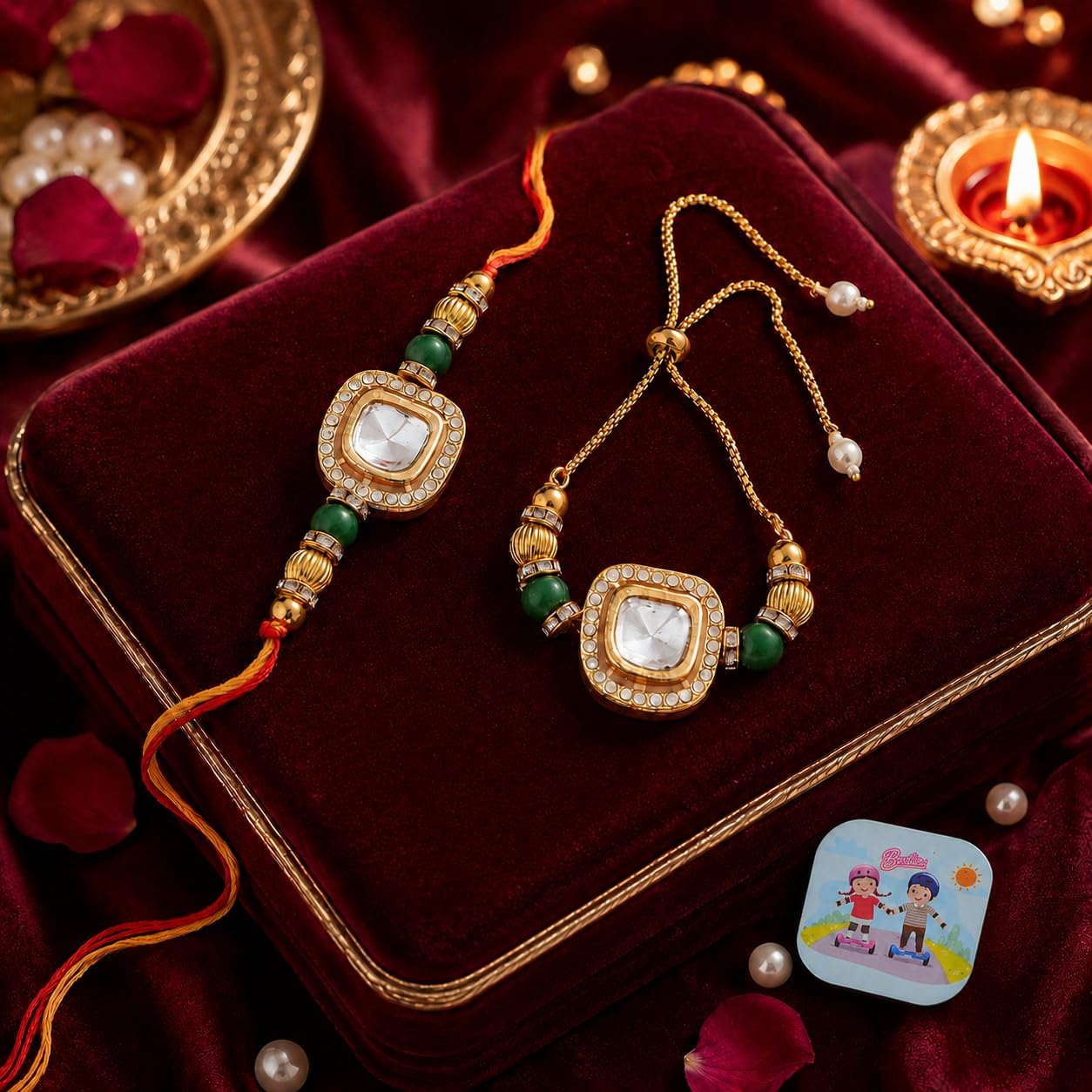 CraftVatika Designer Rakhi Set for Brother and Bhabhi, Rakhi with Magnet Gift, Couple Pair Rakhi for Bhaiya Bhai Bhabhi, Rakhi for Men Women, Fridge Magent for Door Decor