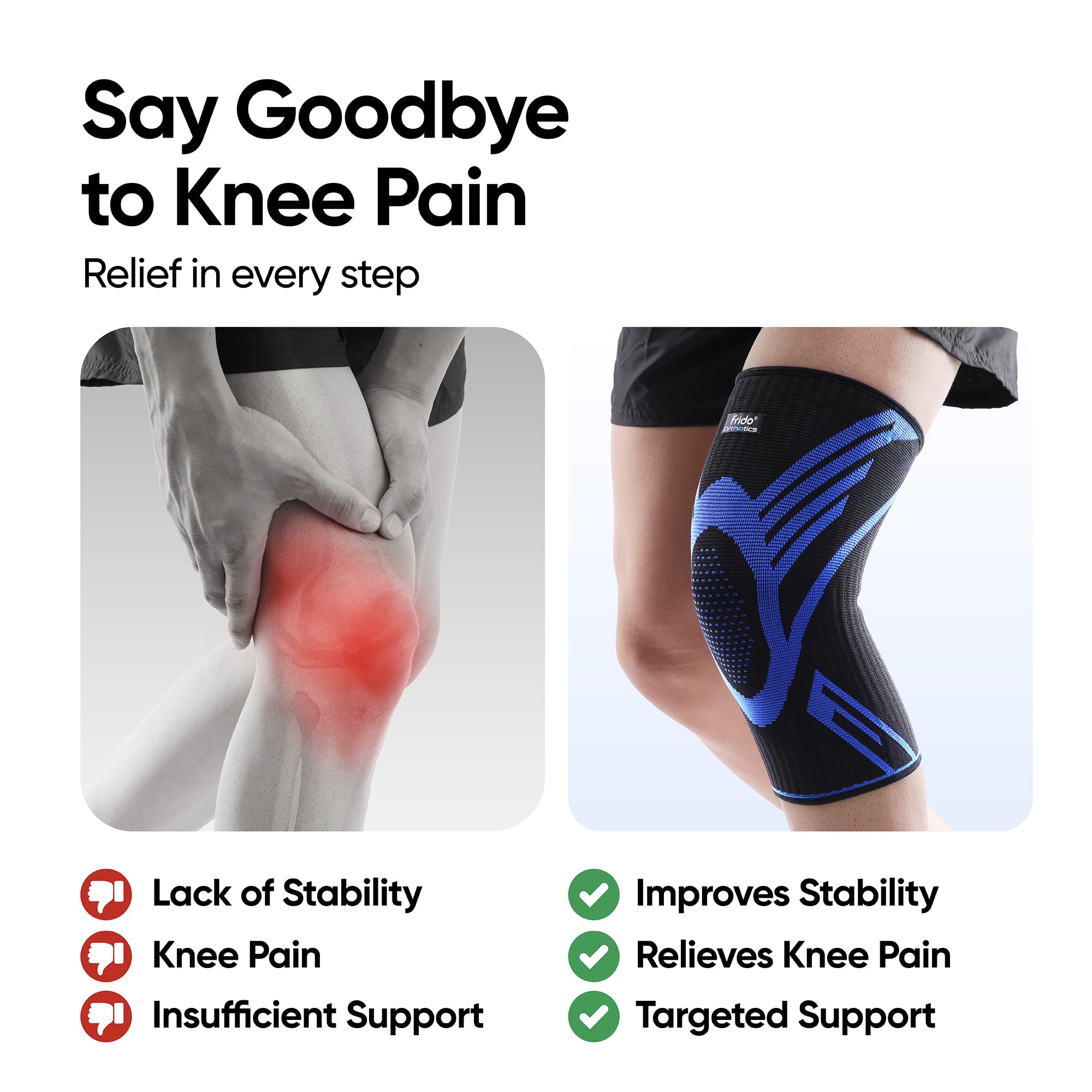 Frido Active Knee Cap Support for Men & Women | Active Compression for Pain Relief & Joint Support | Knee Sleeve for Gym, Running, Jogging, Sports & Workout | Anti-Sweat Knee Brace (1 Pair) Blue, Large image 3