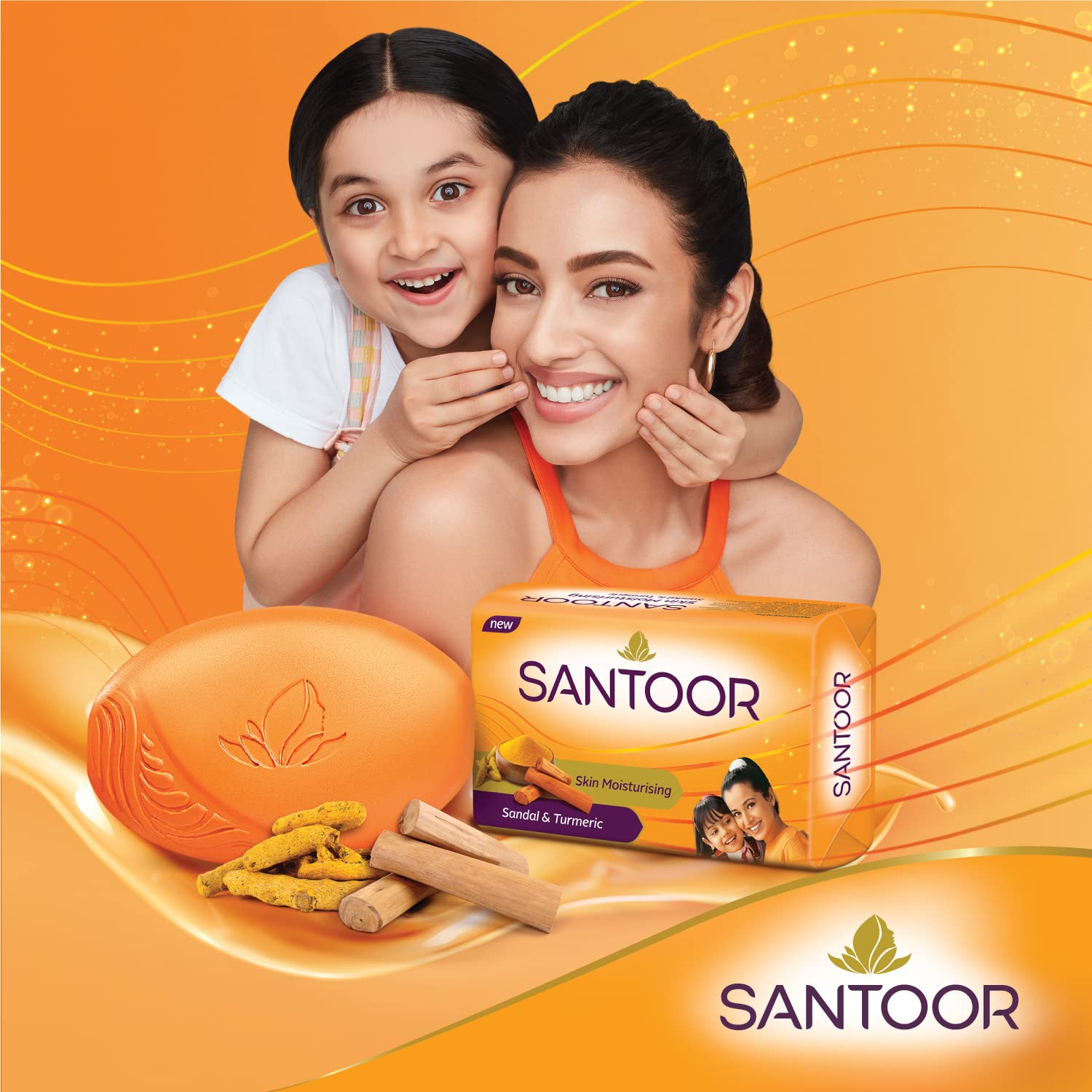 Santoor Sandal and Turmeric Soap (Pack of 4 soaps 125g each) & Santoor Sandal & Turmeric Soap for Total Skin Care, 100g (Pack of 4, Super Saver Pack) image 4