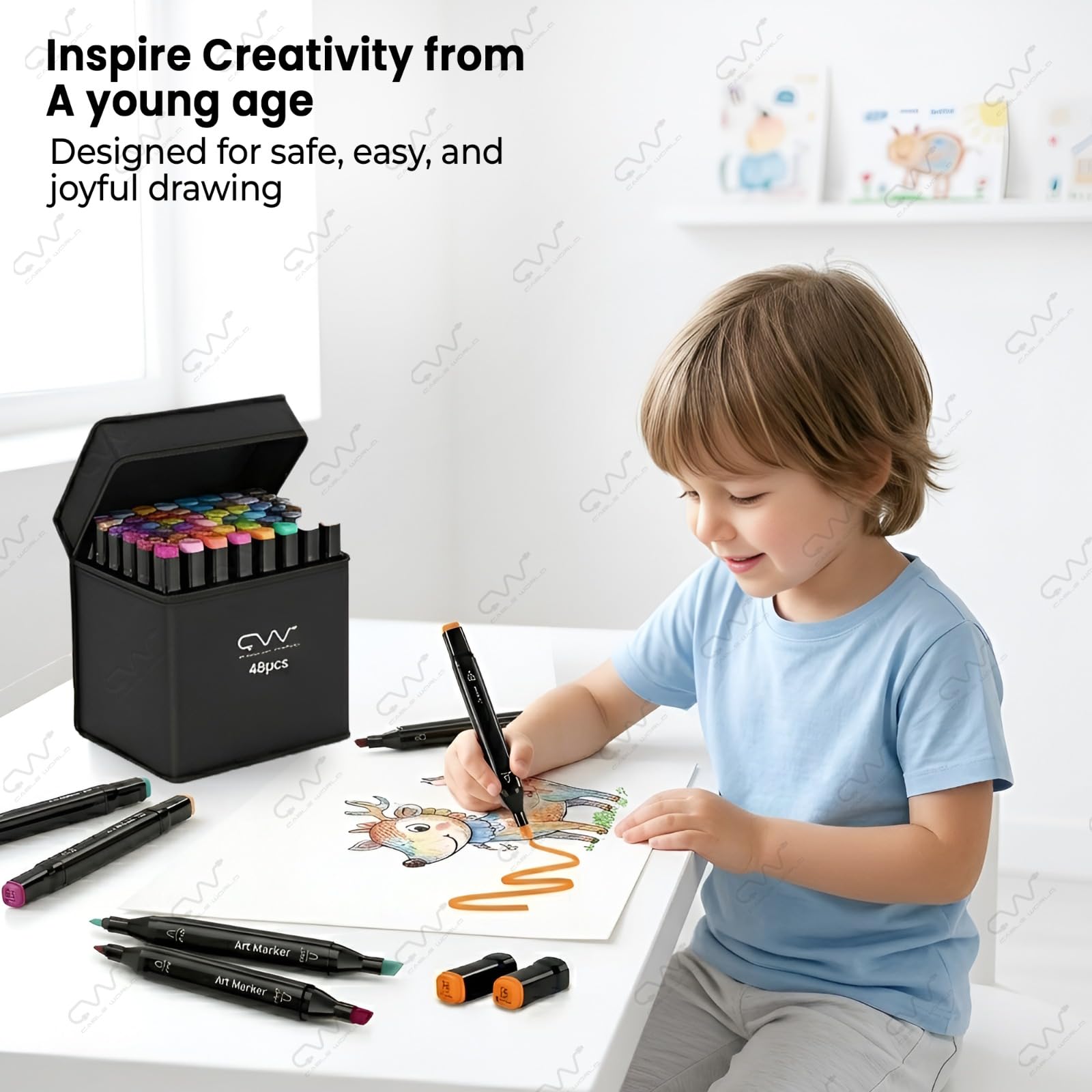 Cable World Dual Tips 48 Colors Markers Set, Art Markers for Adult Coloring Books, Artist Drawing Sketch Markers Set with Fine & Brush Tip (48 Pcs) image 4