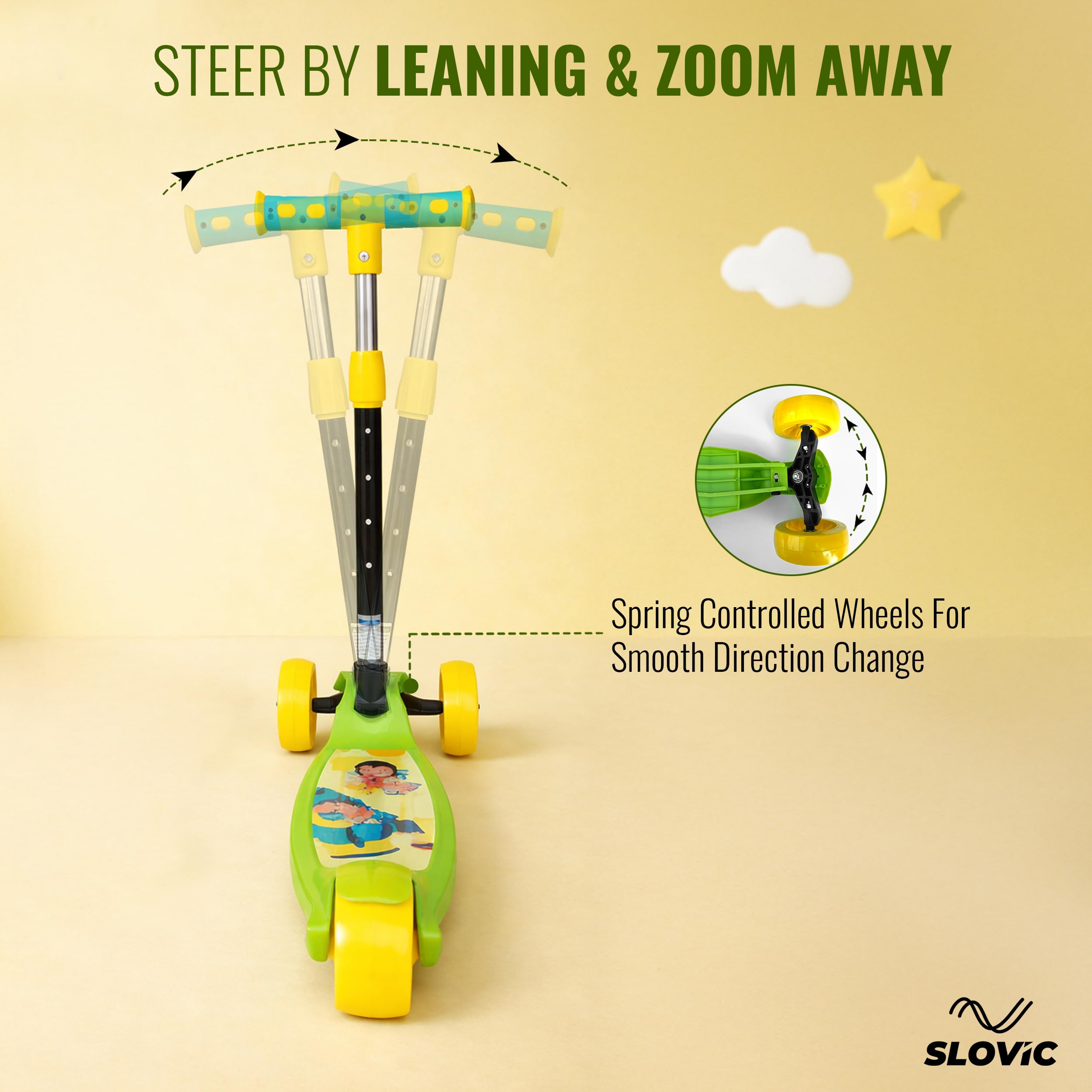 Slovic Kick Scooter for Kids 3+ Years with Adjustable Handle Height | 3 Wheels Kids Scooter Toys | Foldable Kick Skating Cycle | Scooter Birthday Gift for Kids | 50 KG Weight Capacity | BIS Approved image 5