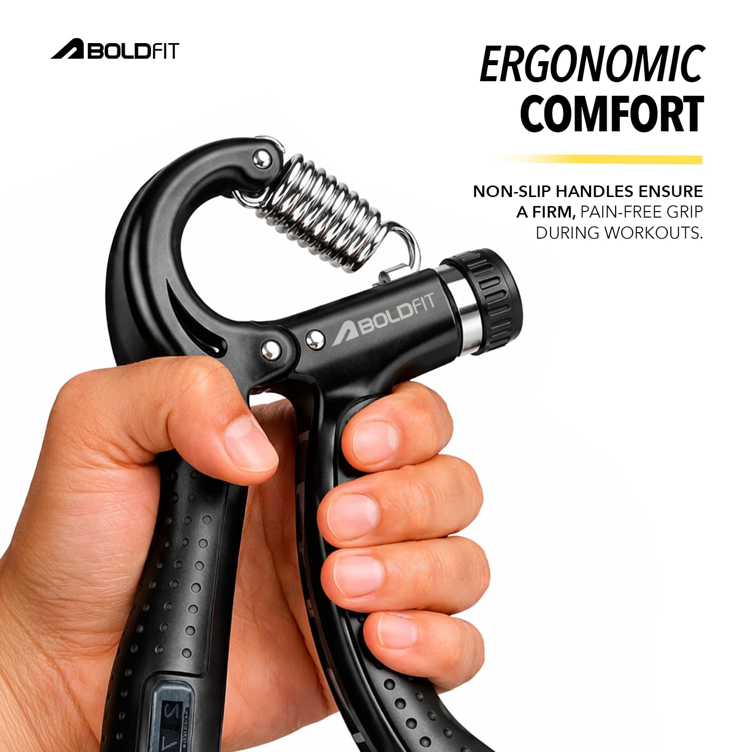 Boldfit Adjustable Hand Grip Strengthener, Hand Gripper With Counter for Men & Women for Gym Workout Hand Exercise Equipment for Forearm, Finger Exercise Power Gripper - 60kg,Alloy Steel,Black image 4