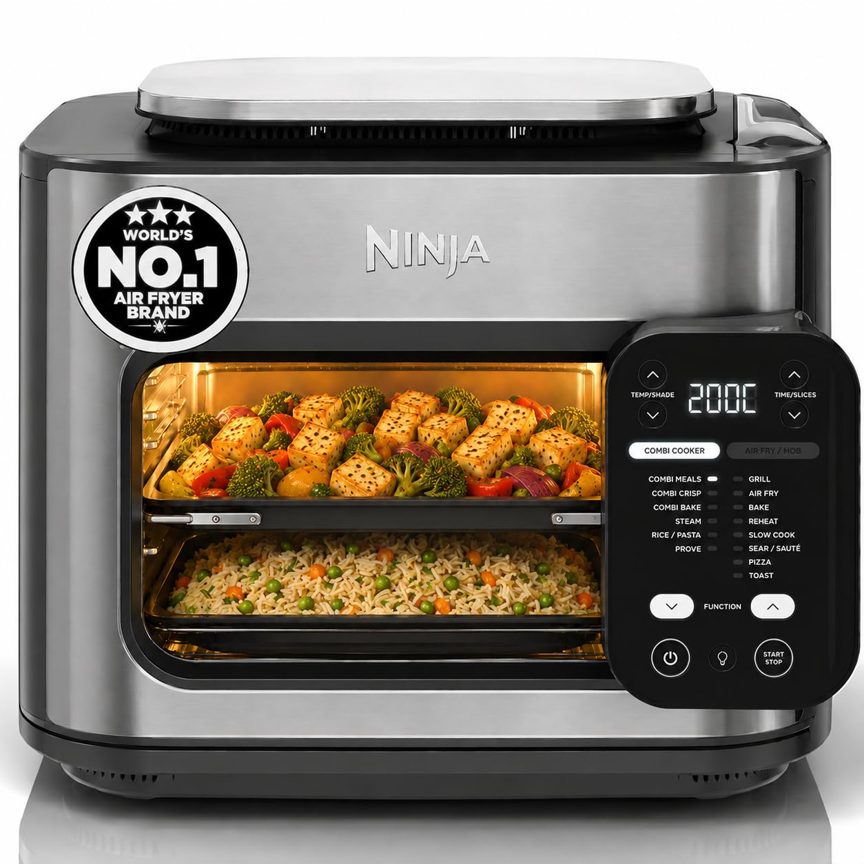 Ninja Combi 14-in-1 Multi-Cooker, Oven, & Air Fryer (12.5L) | HyperSteam & Air Fry Technology, Cooks 3-Part Family Meals in 15 Mins, Healthy Oil-Free Cooking, Digital Display