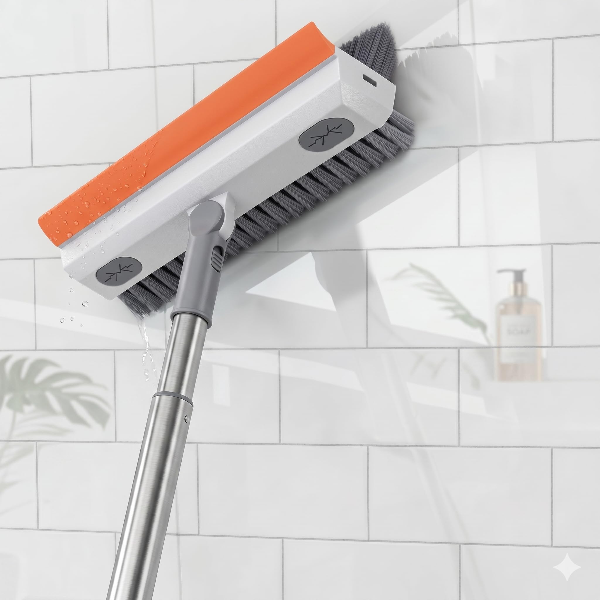 3-in-1 Bathroom Cleaning Brush with Wiper – 180° Rotating V-Shaped Scrub Brush with Long Handle & Built-in Squeegee | Heavy Duty Deep Cleaning Tool for Bathroom Tiles, Kitchen Floor, Grout & Corners