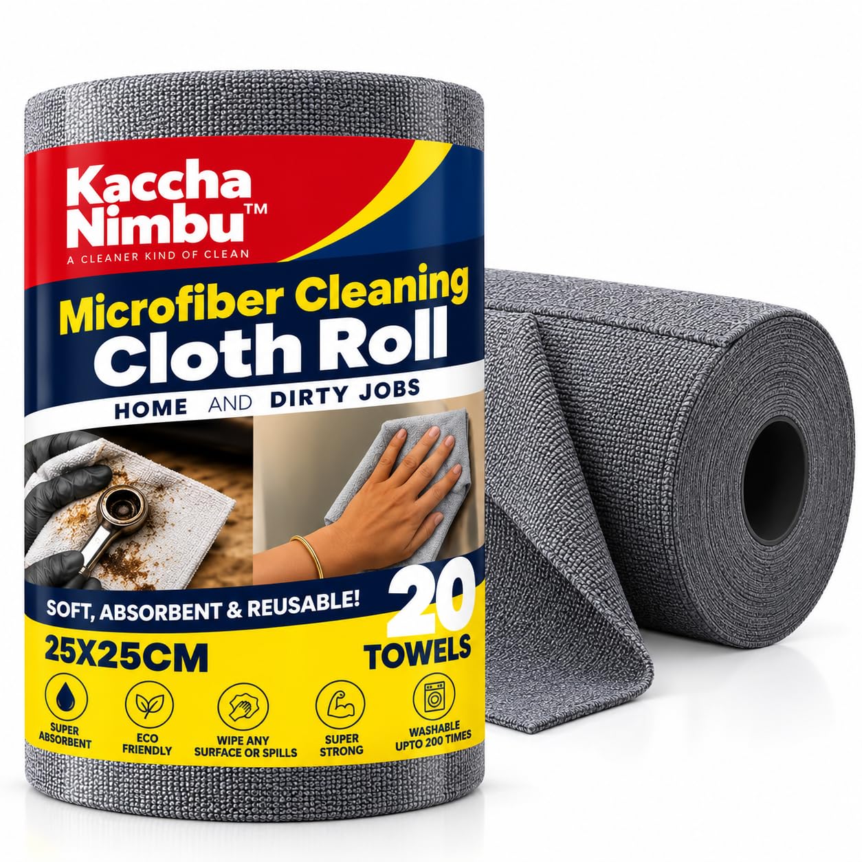 Microfiber Cleaning Cloth Roll, 20Pcs, 4000 Times Washable - 10X Cheaper Than Paper Kitchen Towel Roll - Ultra Absorbent Lint Free Microfiber Cleaning Cloth for Kitchen - Tearable