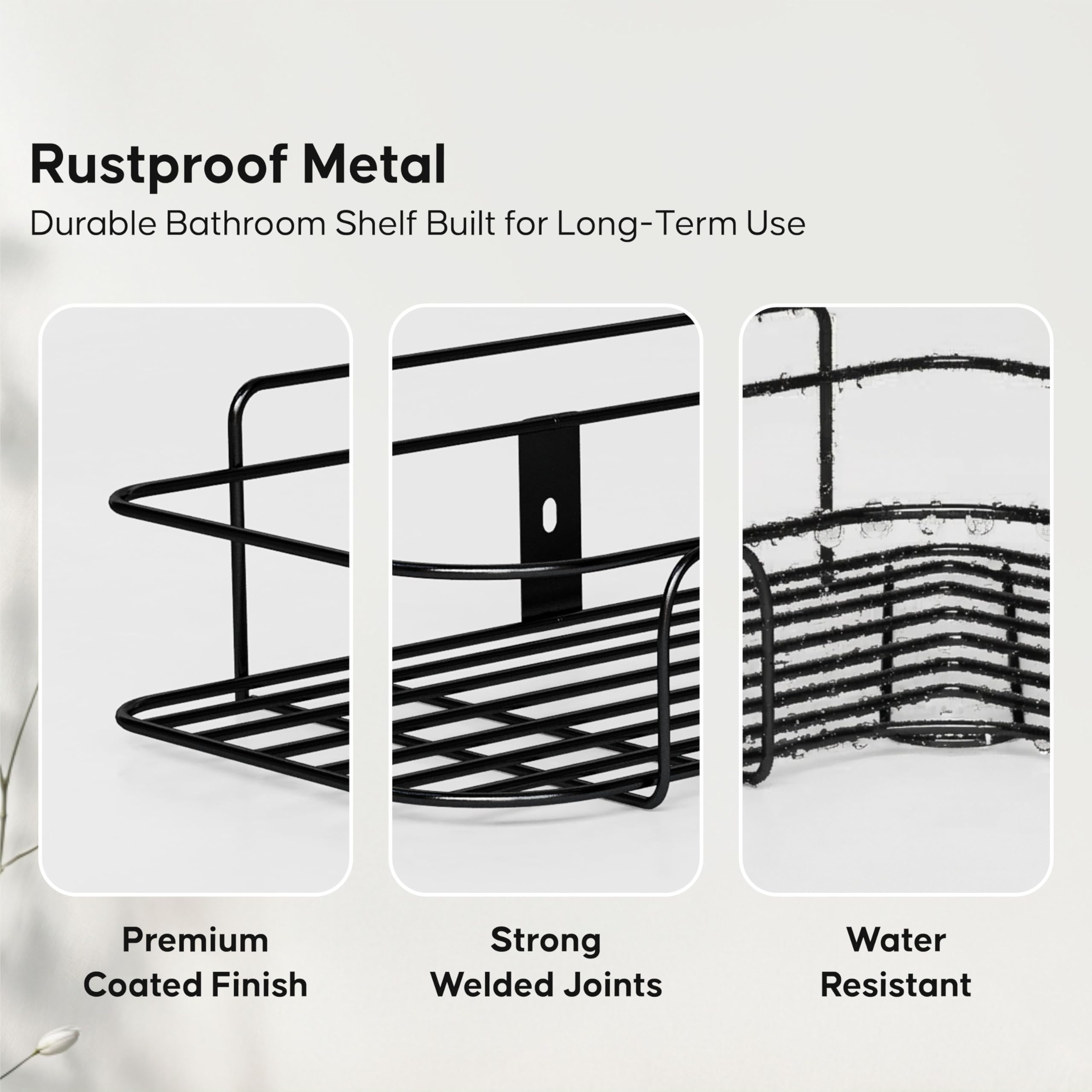 DALUCI Set of 2 Metal Bathroom Corner Shelf Rack | No Drilling Self Adhesive Wall Mounted Storage Organizer for Bathroom & Kitchen | Rustproof Bathroom Shelves (8 & 9 INCH, Black) image 3
