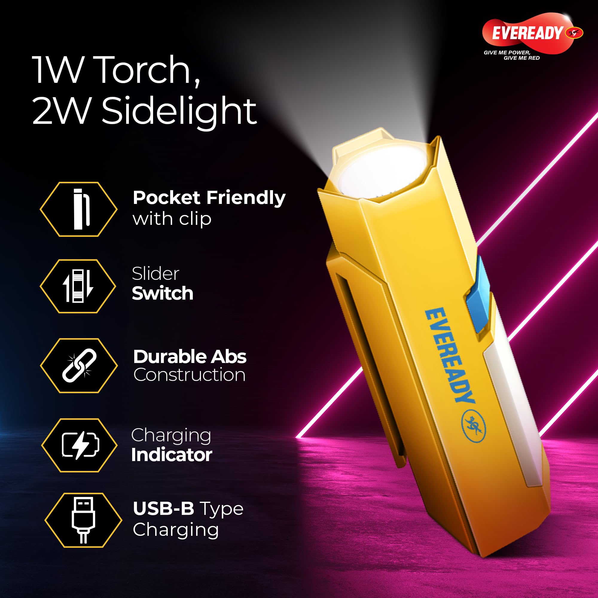 EVEREADY DL 101 Minimight, 1W Rechargeable Emergency Torch + 2W Sidelight image 3