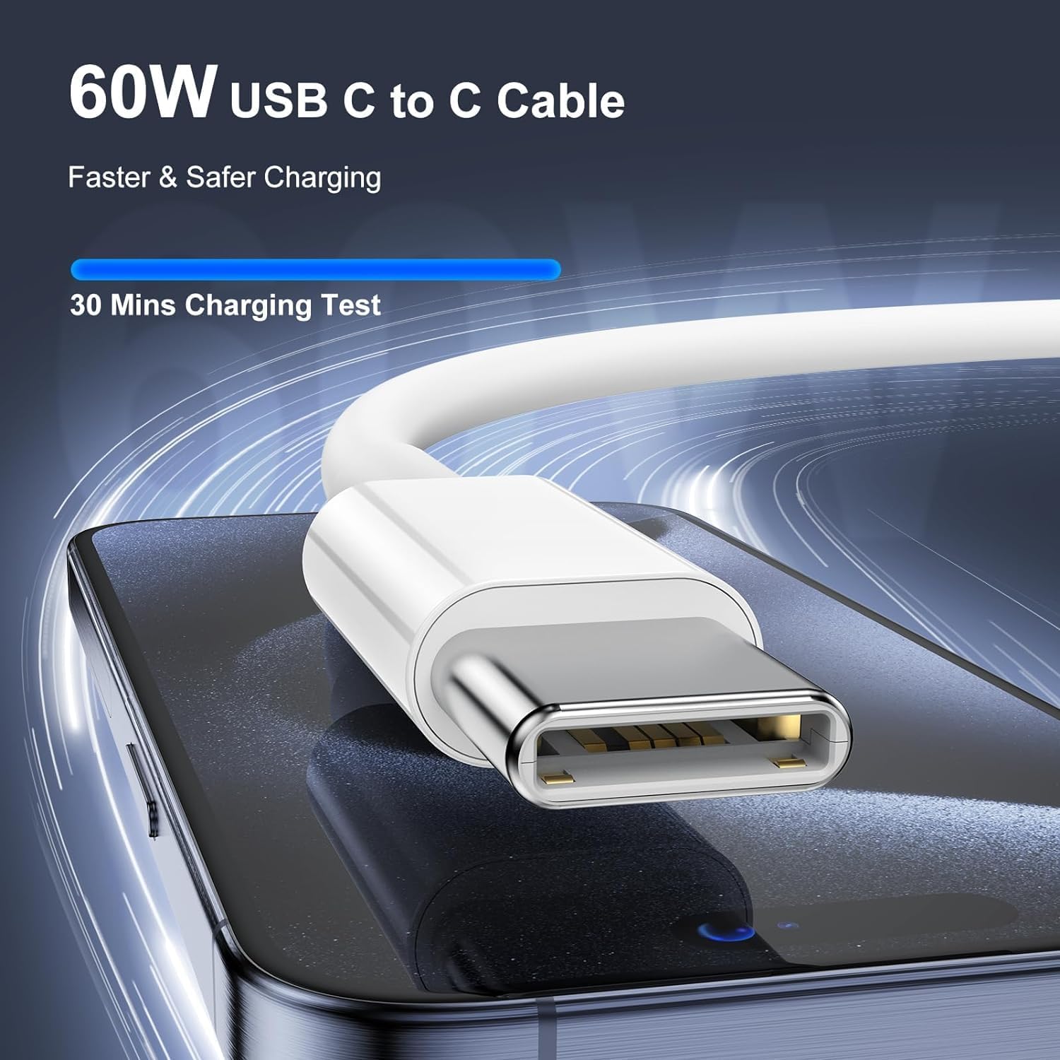 Type C To C (45W) Sync & Charging Cable,Compatible With IP Series 15 & Android Smart Phones, Tablets(1M) PD With Rapid Data Transmission white image 3
