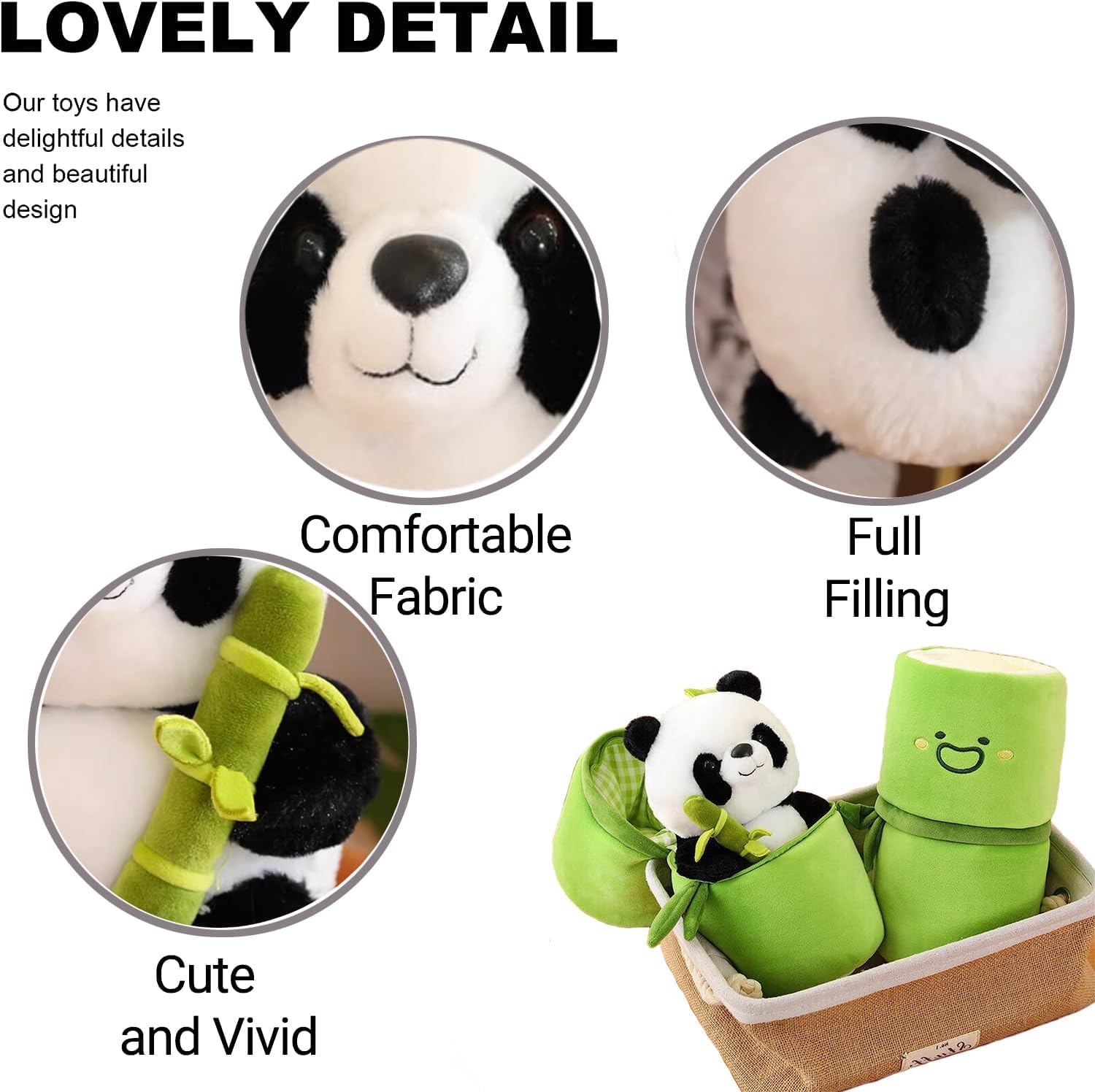 Storescent Cute Panda Plush with Bamboo, Kawaii Soft Stuffed Animals Toy, Plushies Doll Gifts for Kids Girls Boys Birthday Valentine (Panda in Bamboo) image 2