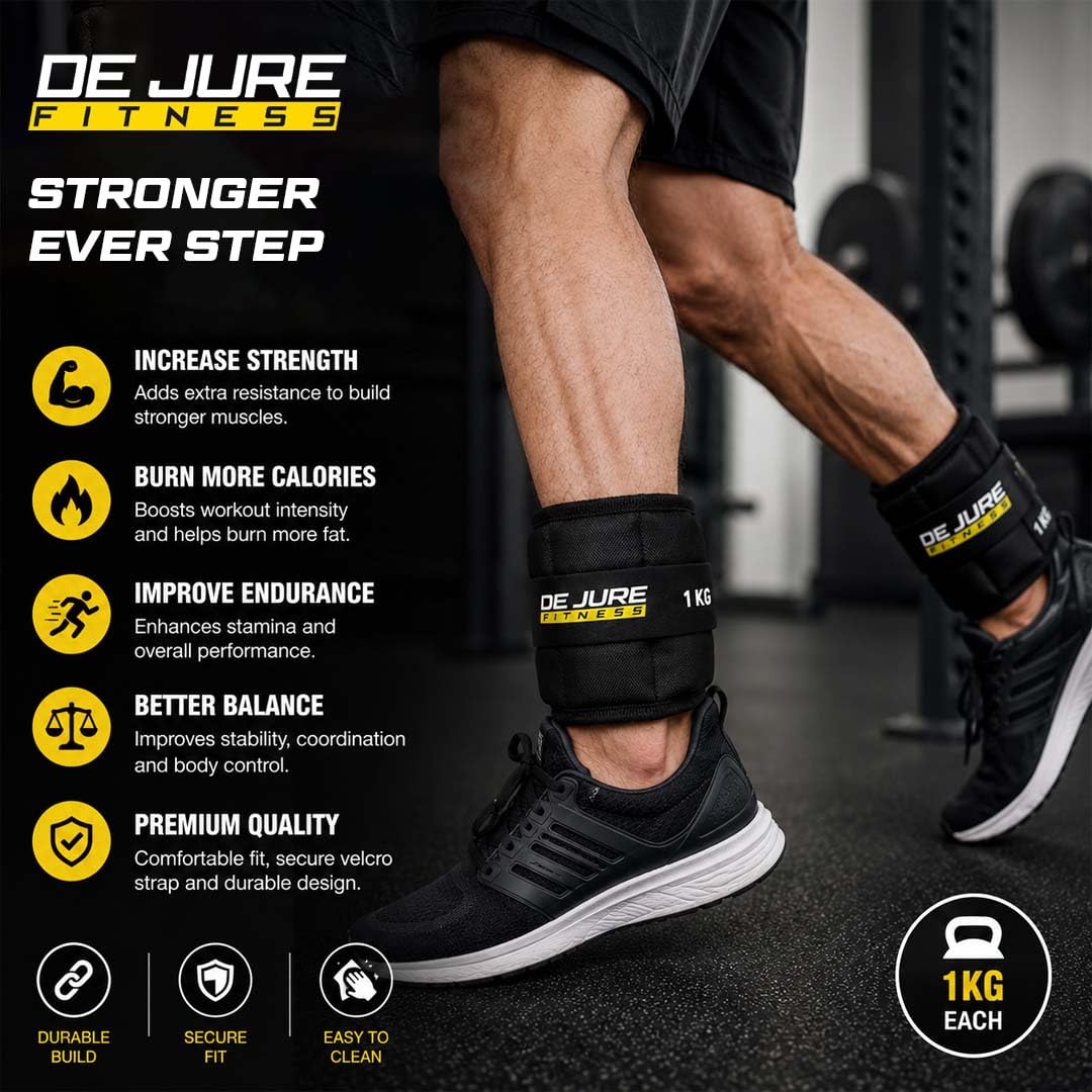 De Jure Fitness Adjustable Ankle & Wrist Weights Pair (1KG x 2) for Men & Women | Strength Training, Walking, Running, Workout, Yoga | Comfortable, Durable | Z Black – 2KG image 3